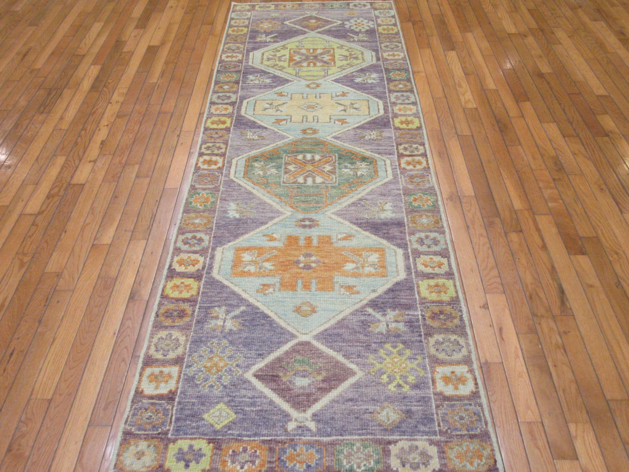 New Hand Knotted Wool Turkish Oushak Runner Rug For Sale 3