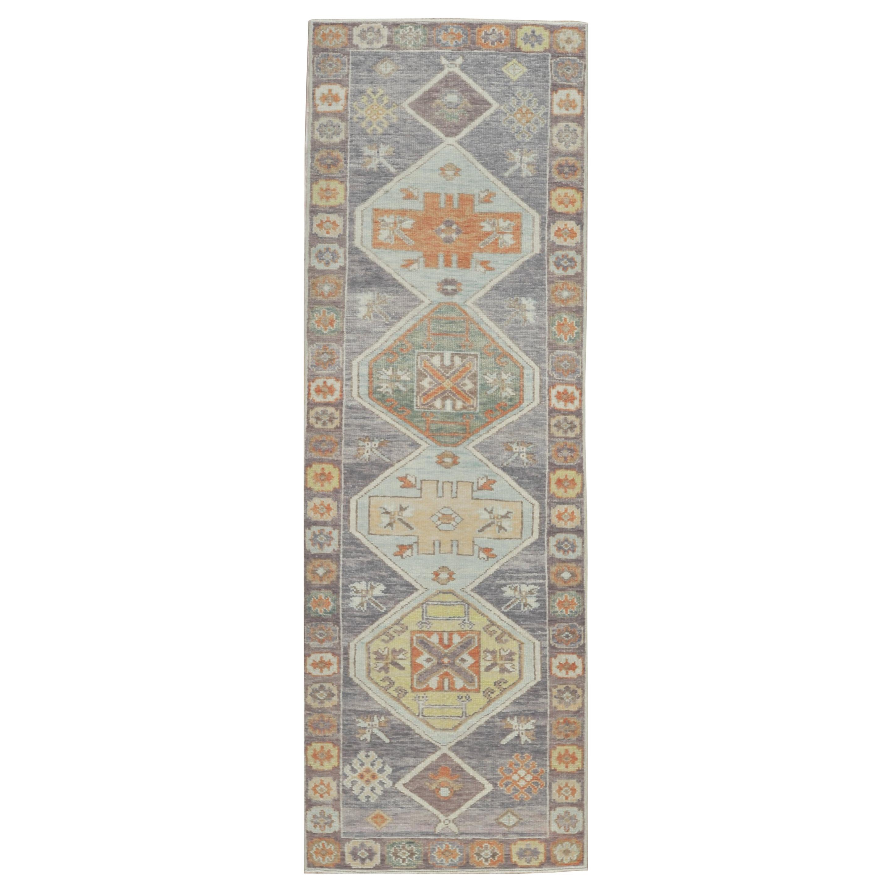 New Hand Knotted Wool Turkish Oushak Runner Rug For Sale