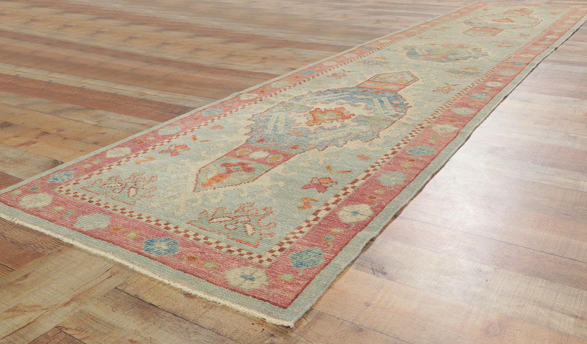 Contemporary New Turkish Oushak Runner with Hacienda Boho Style For Sale