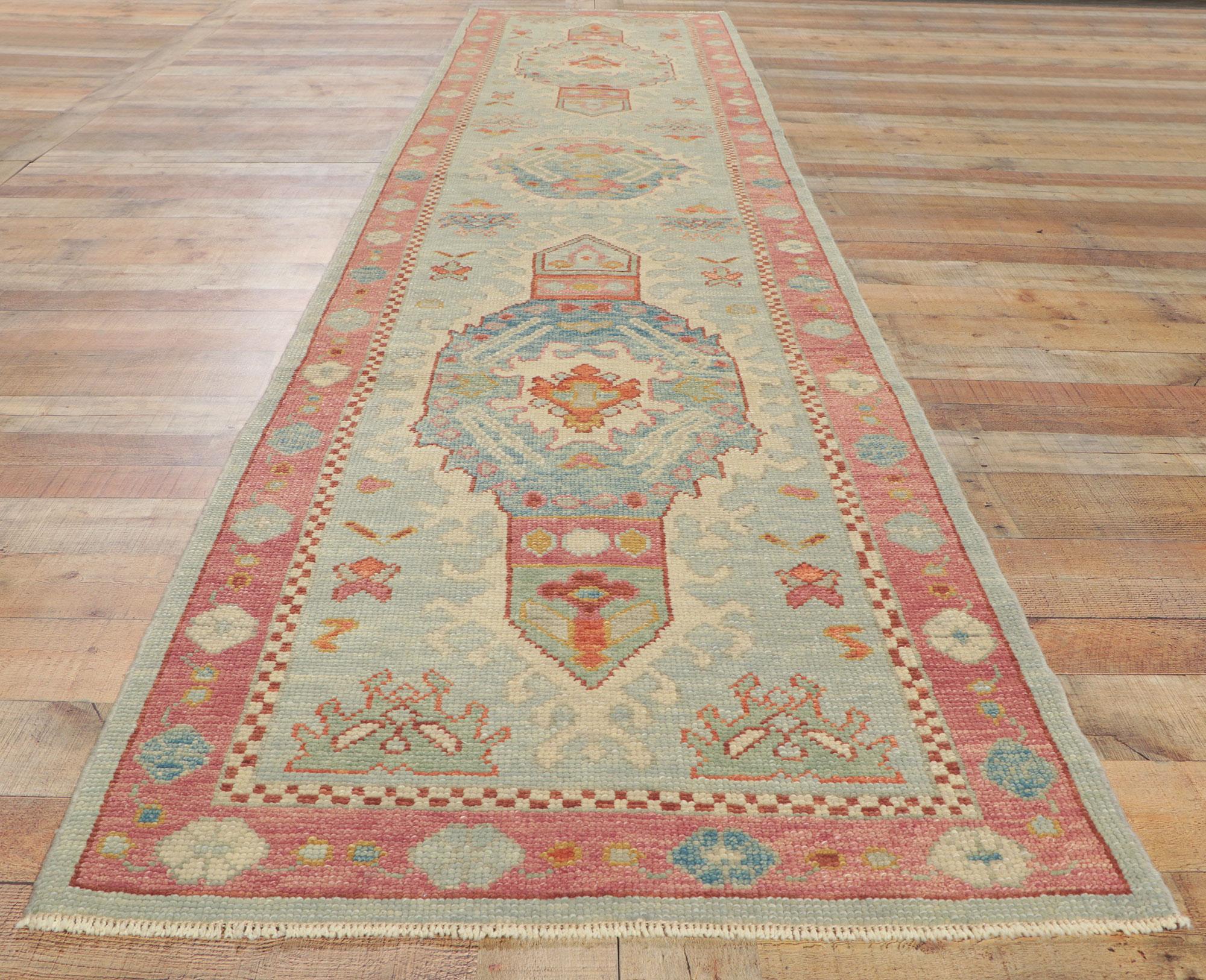 Wool New Turkish Oushak Runner with Hacienda Boho Style For Sale