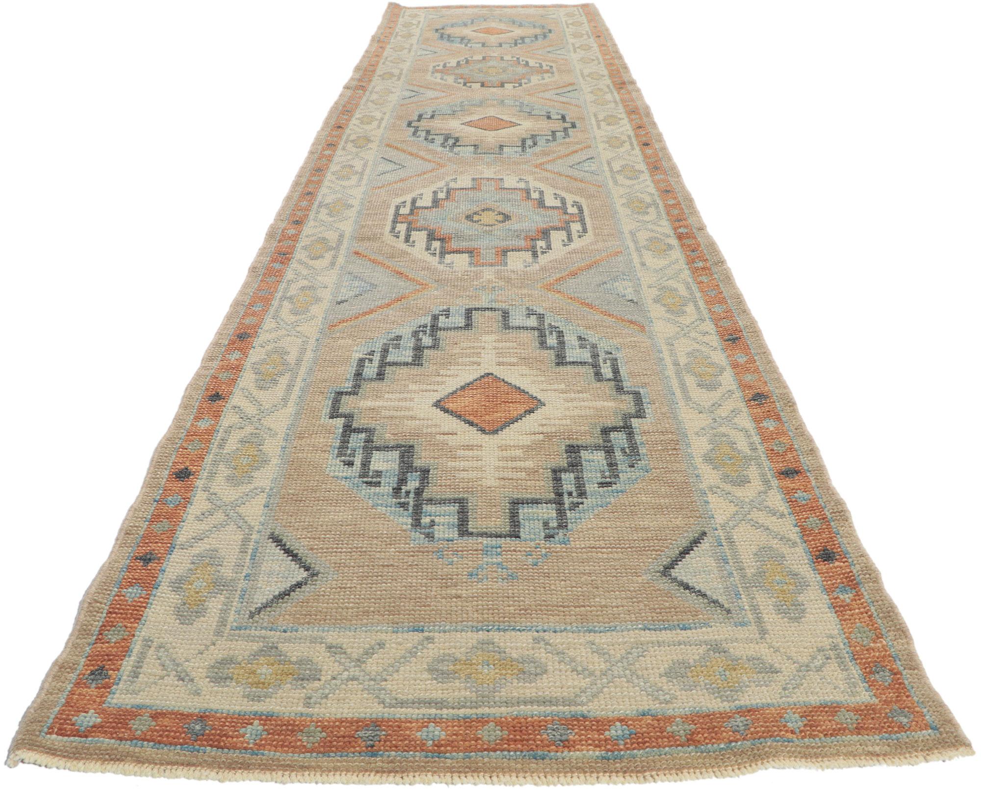 Tribal New Turkish Oushak Runner with Modern Hacienda Style For Sale