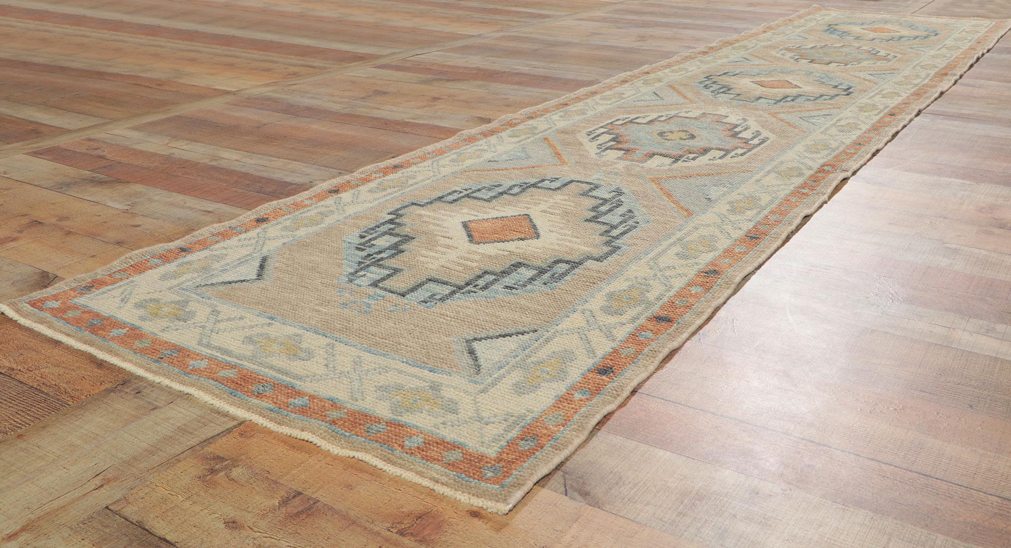 Contemporary New Turkish Oushak Runner with Modern Hacienda Style For Sale