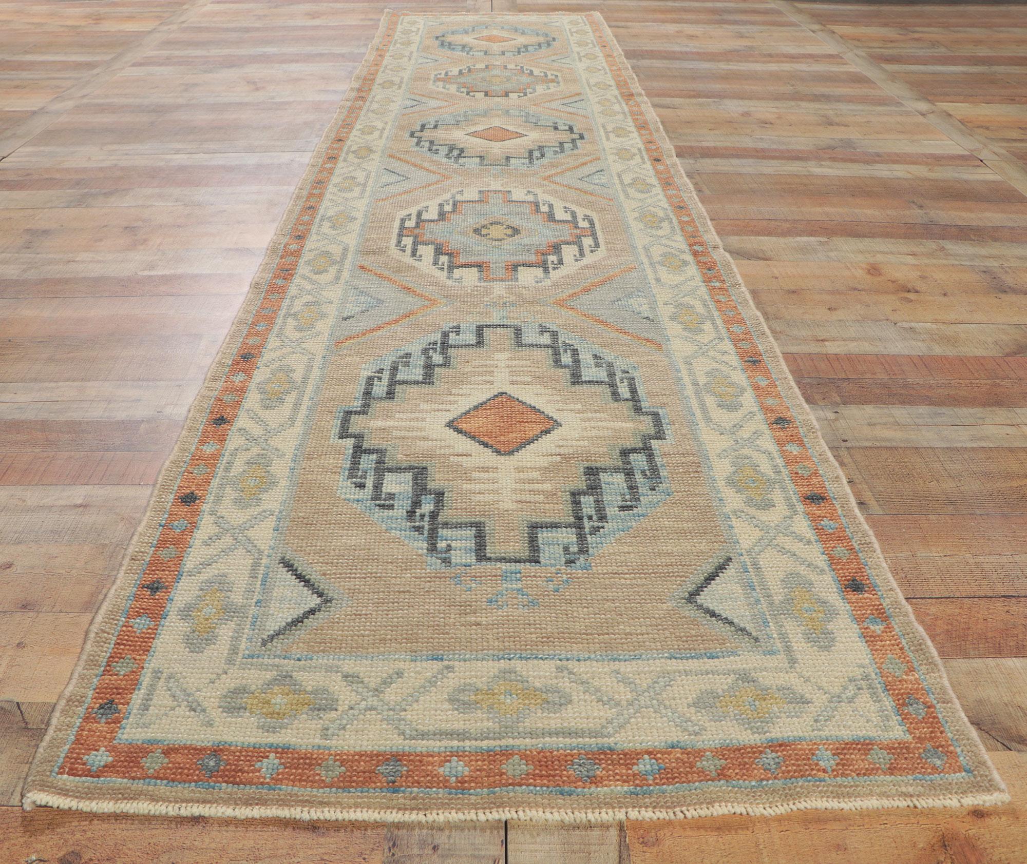 Wool New Turkish Oushak Runner with Modern Hacienda Style For Sale