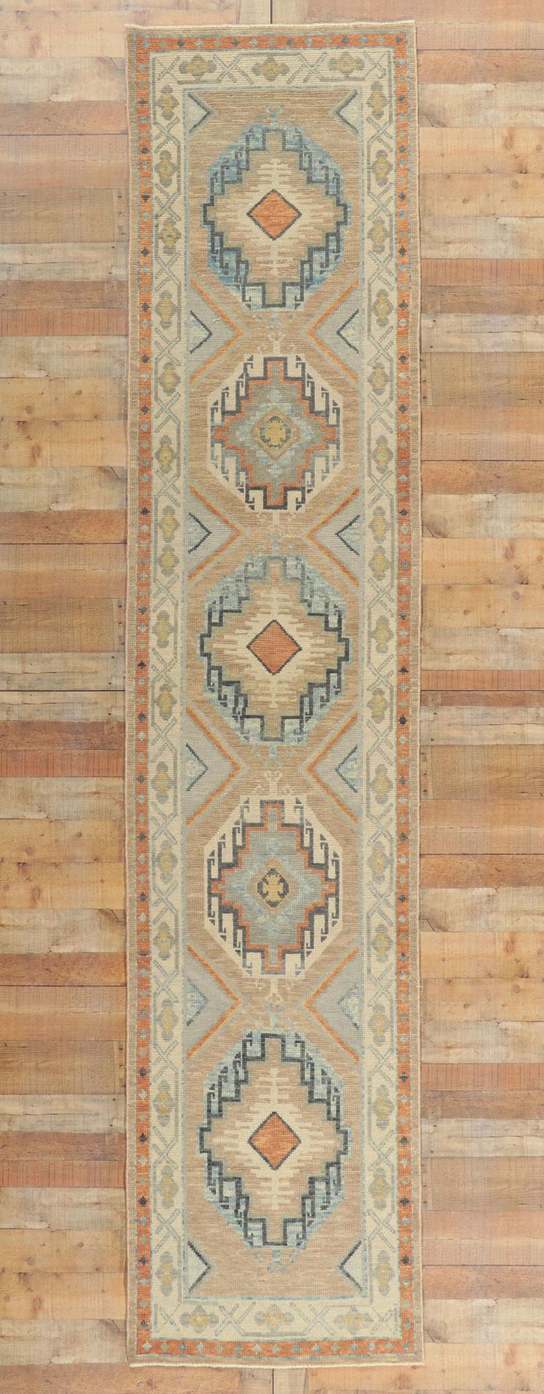 New Turkish Oushak Runner with Modern Hacienda Style For Sale 1