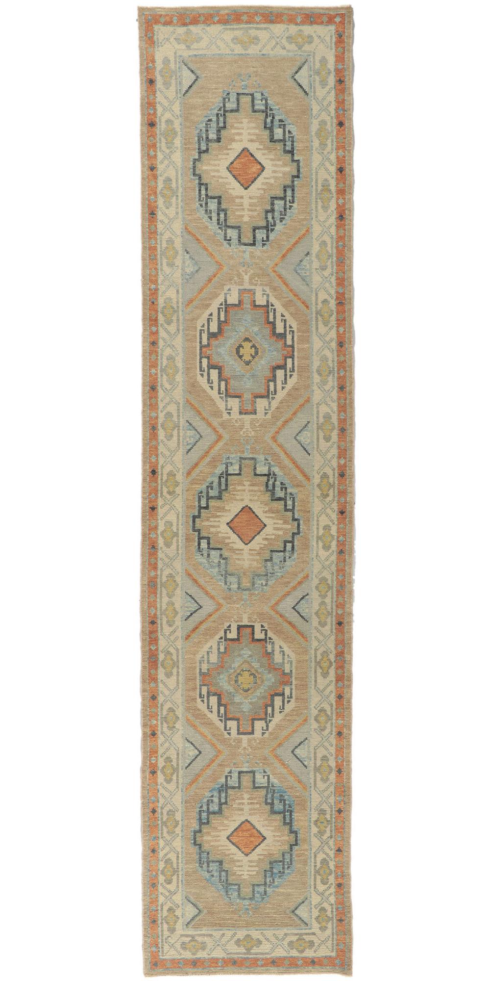 New Turkish Oushak Runner with Modern Hacienda Style For Sale 2