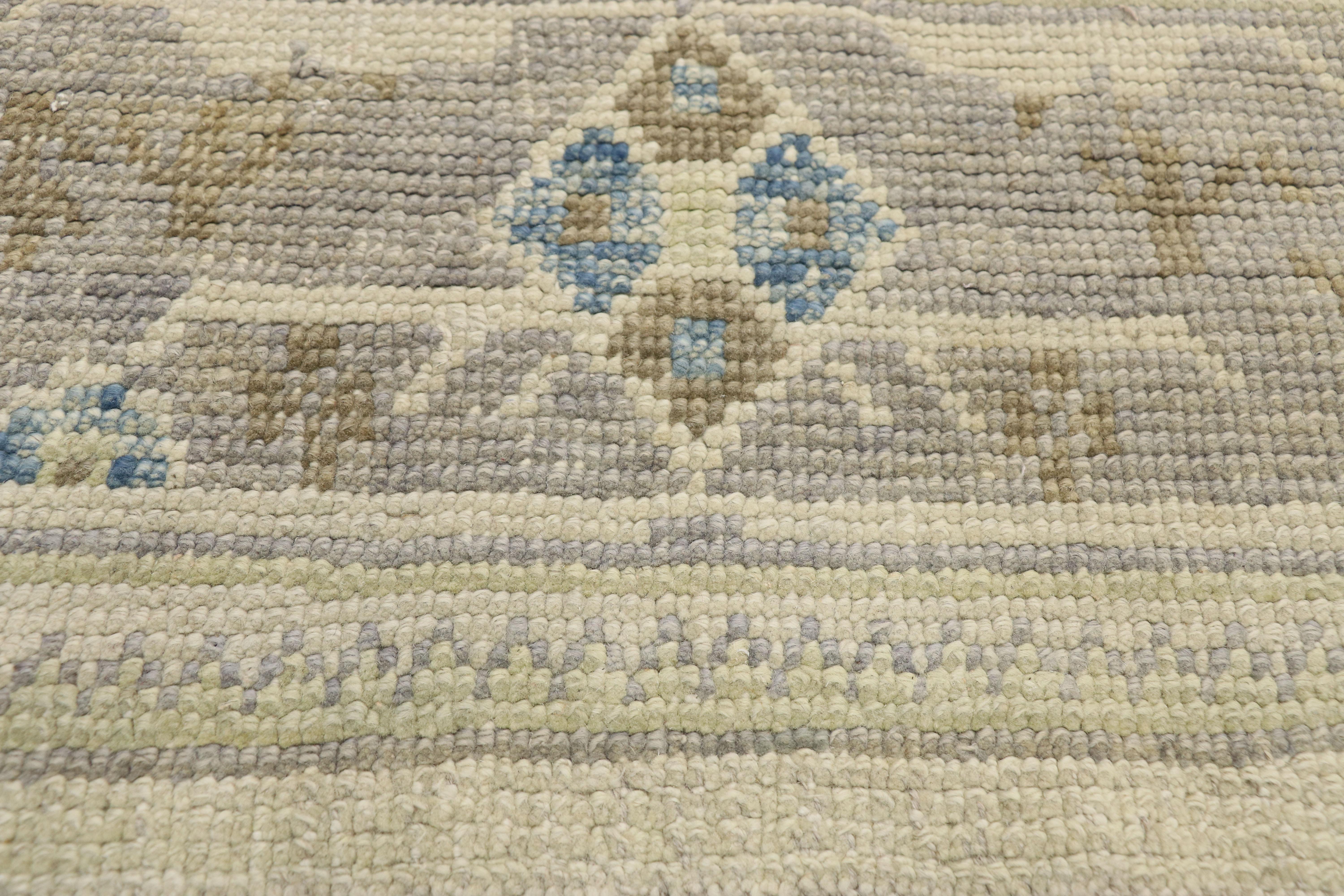 New Transitional Turkish Oushak Runner with Hampton's Chic Coastal Style In New Condition For Sale In Dallas, TX