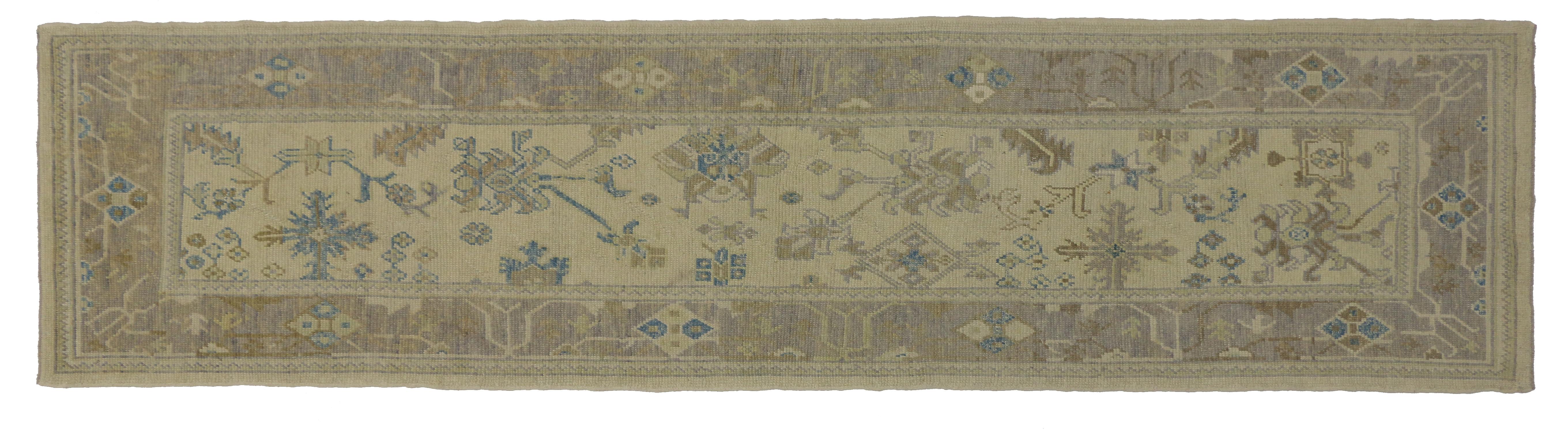 New Transitional Turkish Oushak Runner with Hampton's Chic Coastal Style For Sale 3