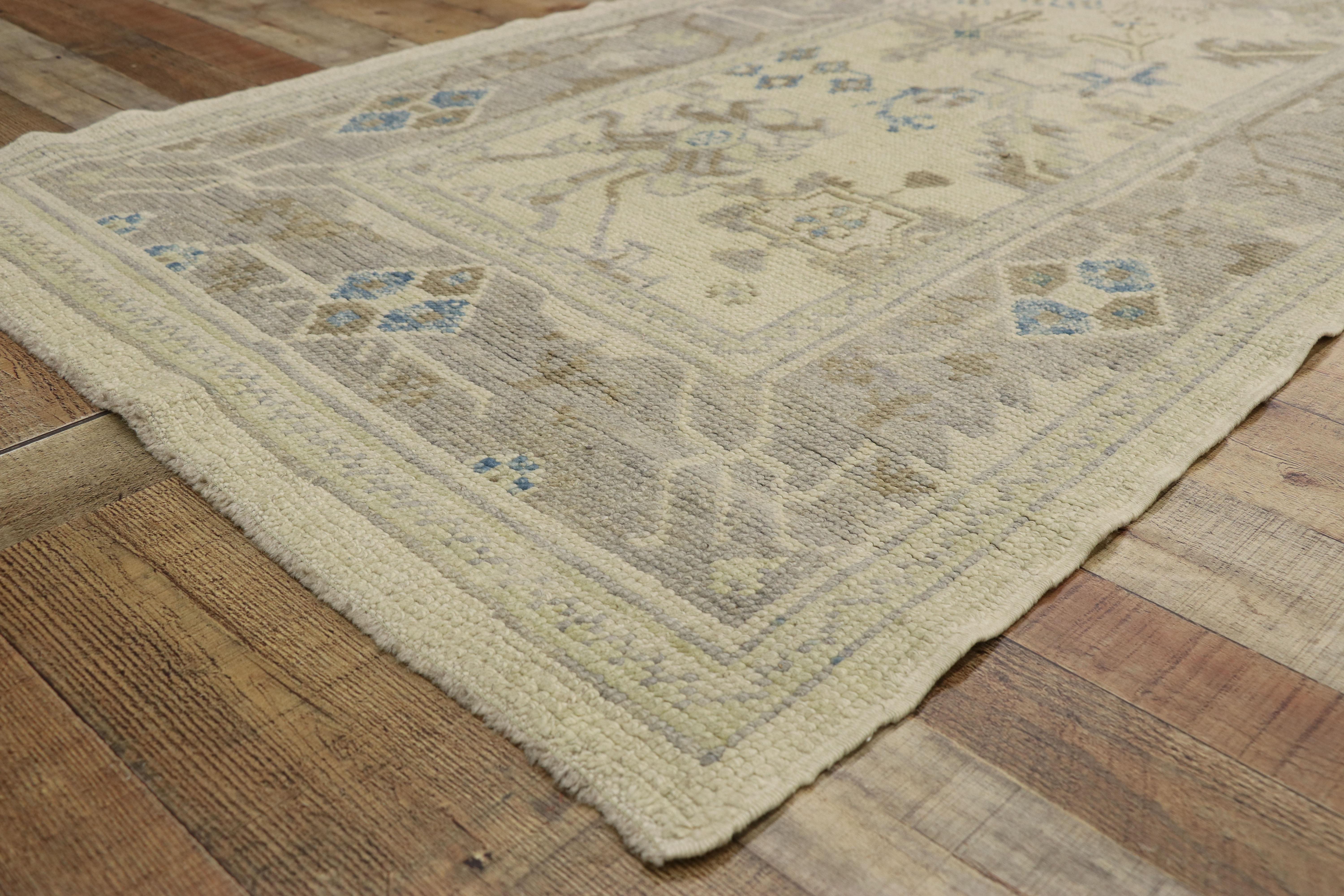 Wool New Transitional Turkish Oushak Runner with Hampton's Chic Coastal Style For Sale