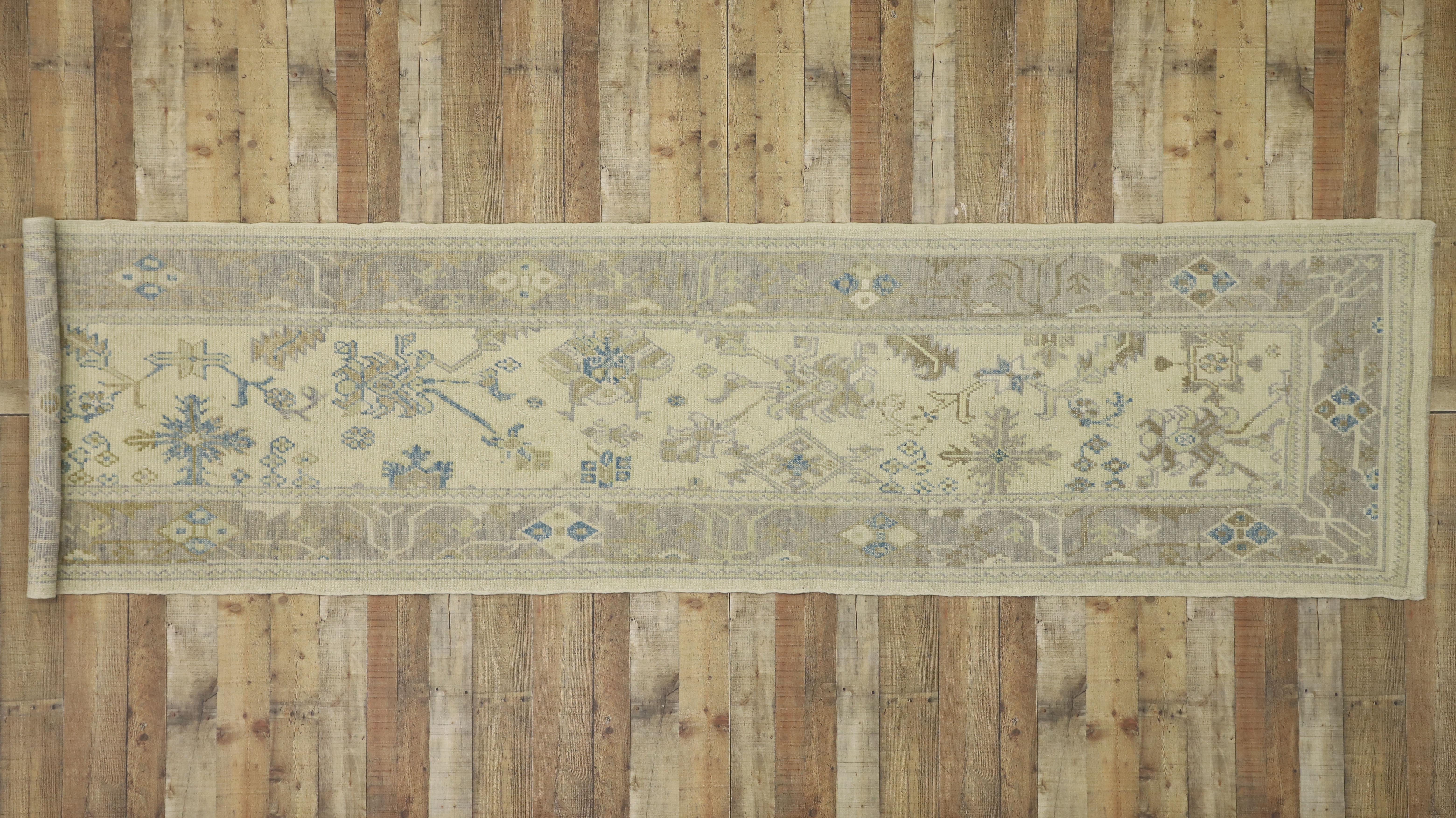 New Transitional Turkish Oushak Runner with Hampton's Chic Coastal Style For Sale 2