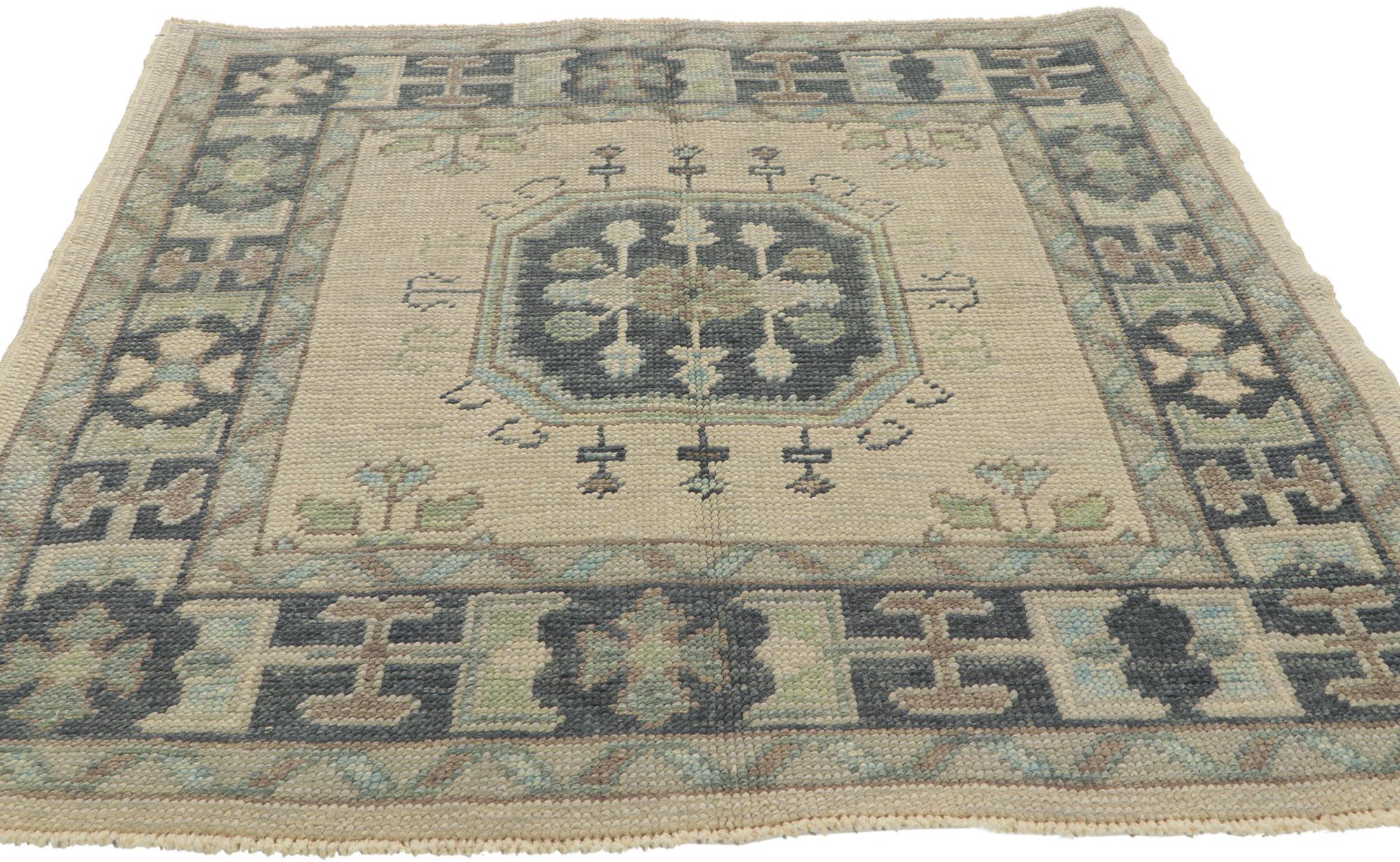 Hand-Knotted New Turkish Oushak Square Accent Rug with Modern Style For Sale