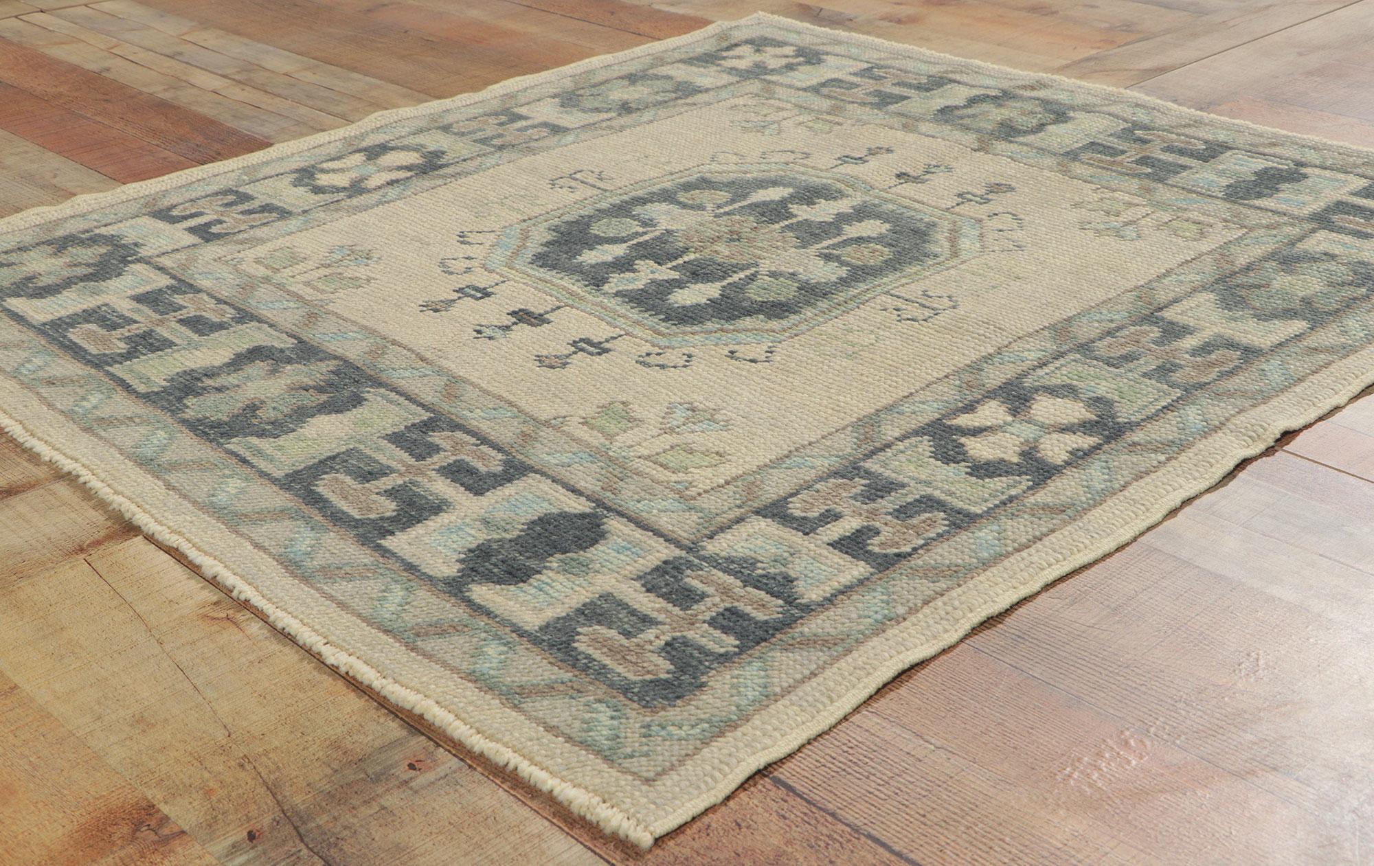 Wool New Turkish Oushak Square Accent Rug with Modern Style For Sale