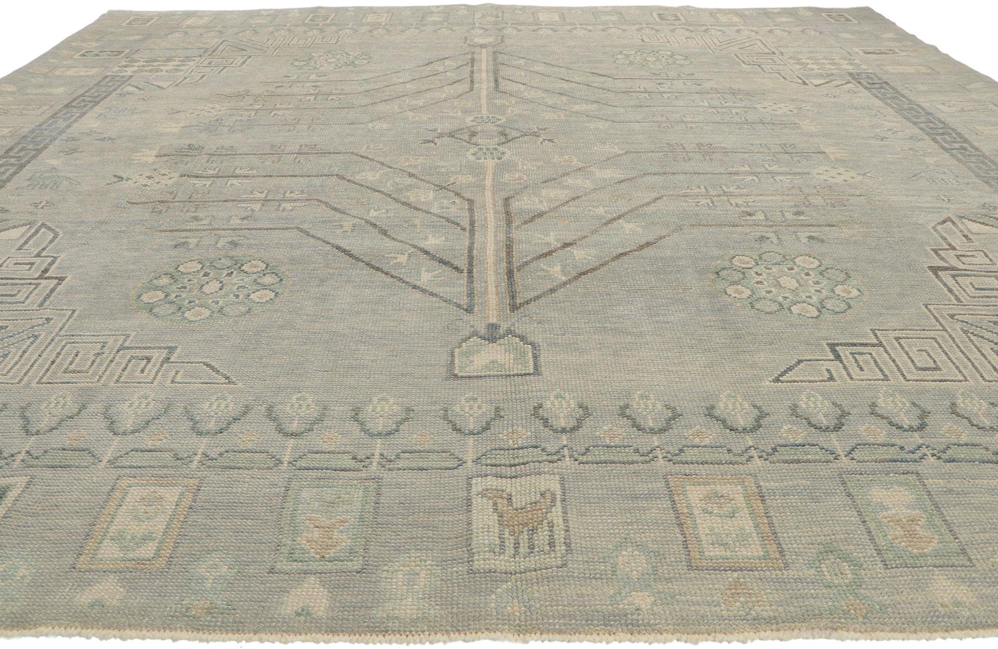 Hand-Knotted New Grayish-Blue Turkish Oushak Square Area Rug with Modern Style For Sale