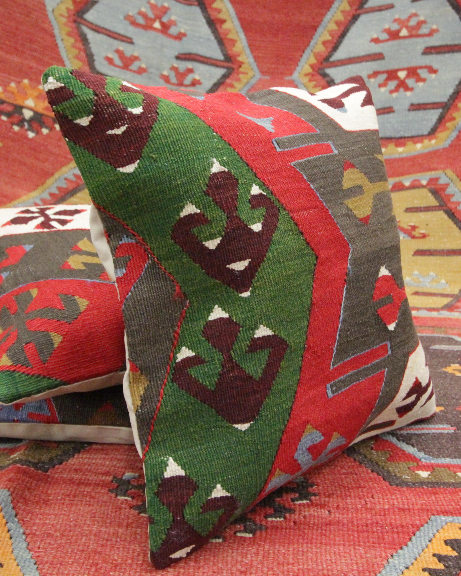 Fabric Turkish Rug Cushion Pillow, Geometric Kilim Cushion Cover