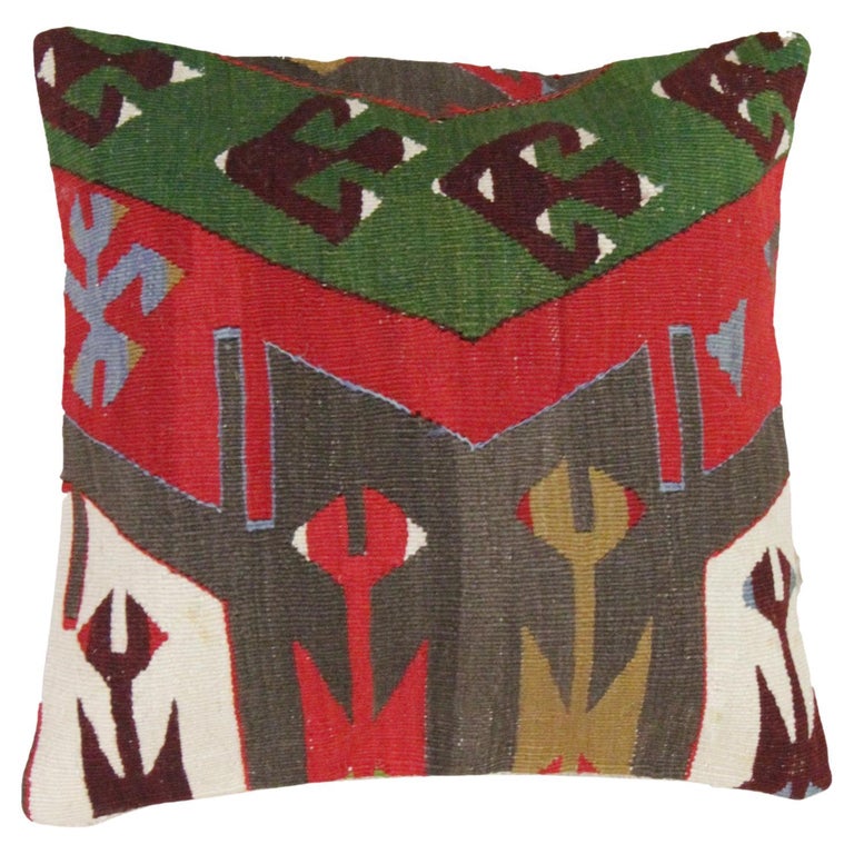 Turkish Rug Cushion Pillow, Geometric Kilim Cushion Cover For Sale at 1stDibs