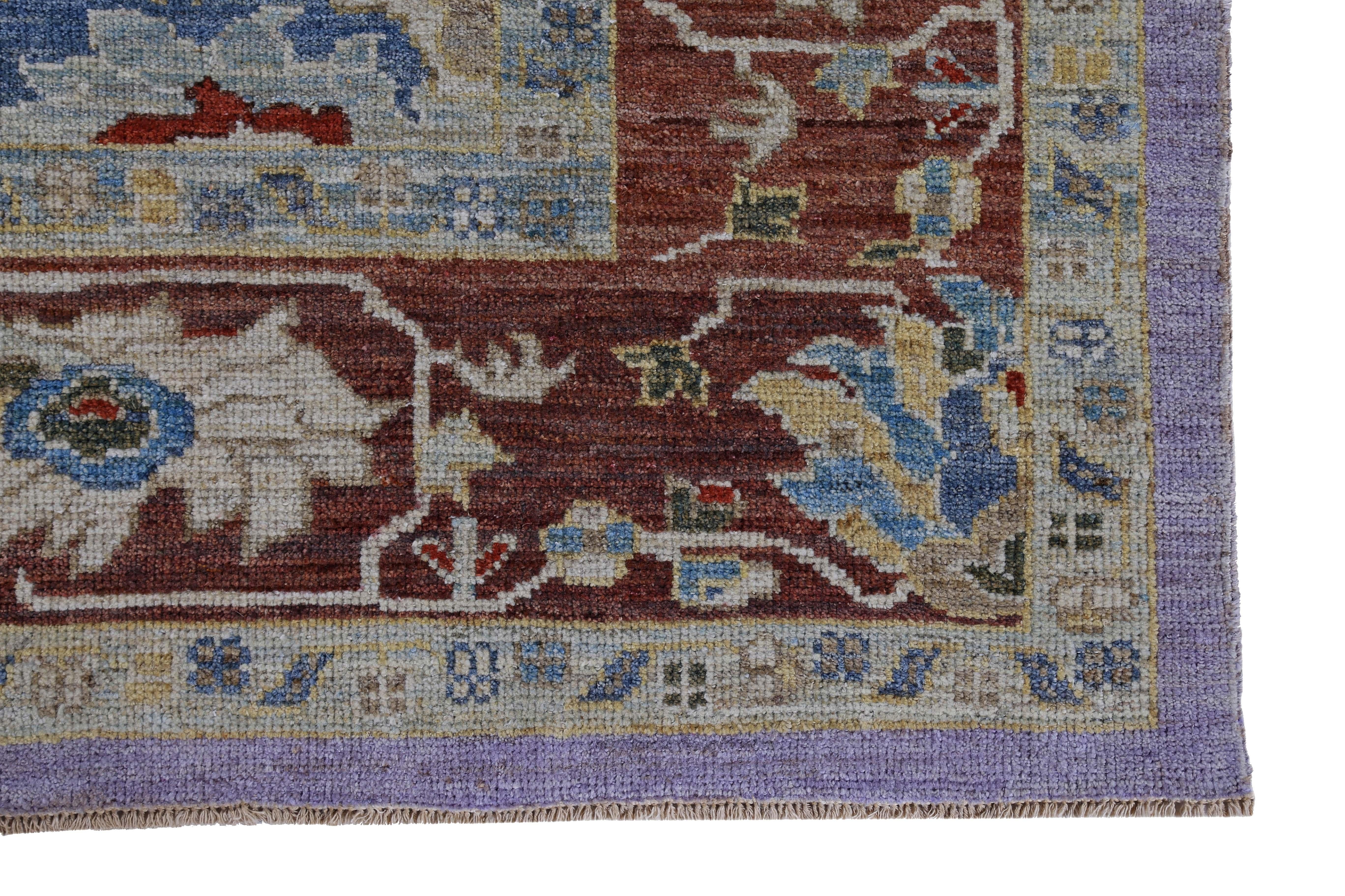 New Turkish Rug Sultanabad Design with Brown, Blue and Purple Botanical Details In New Condition For Sale In Dallas, TX