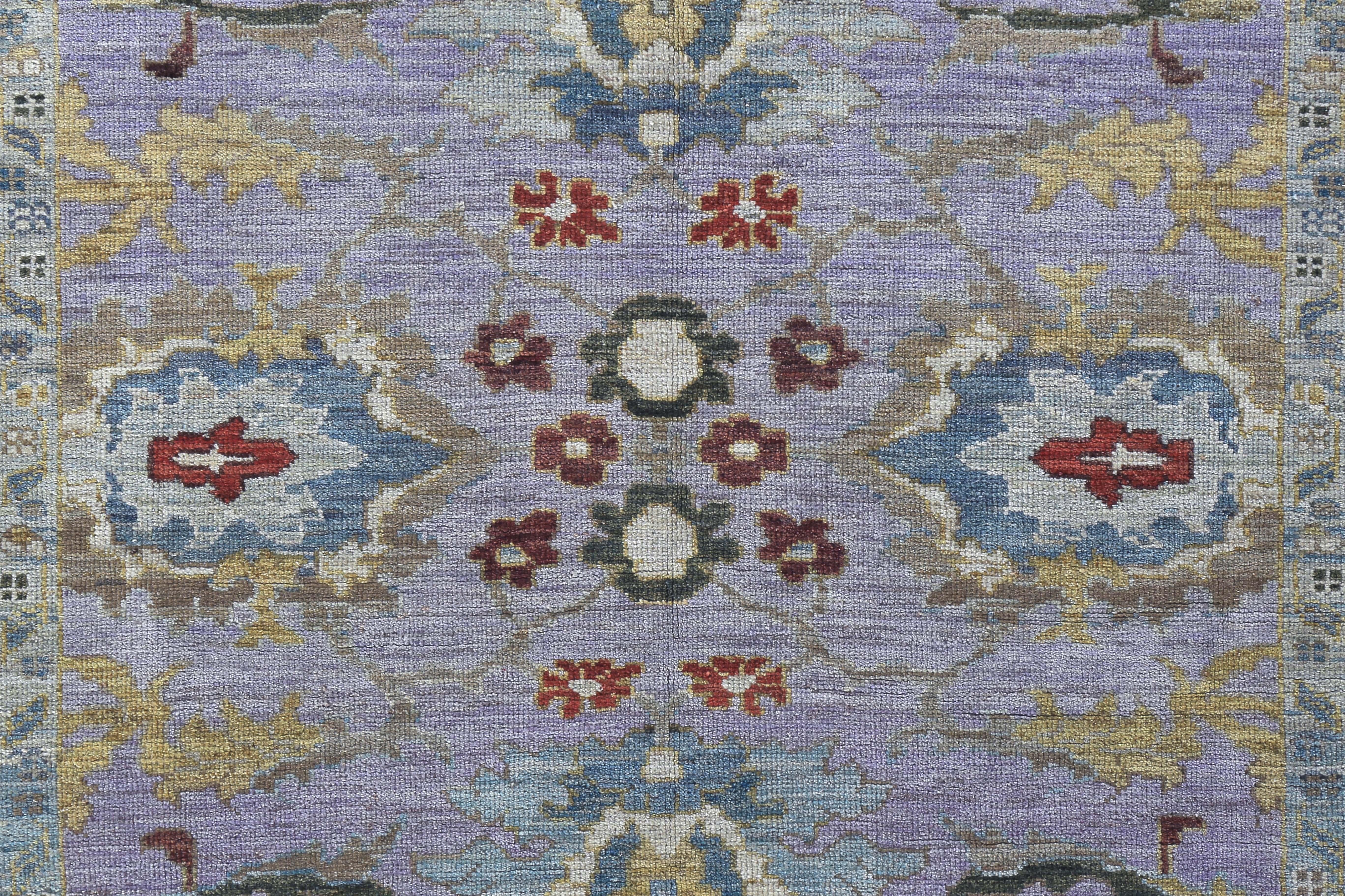 Contemporary New Turkish Rug Sultanabad Design with Brown, Blue and Purple Botanical Details For Sale