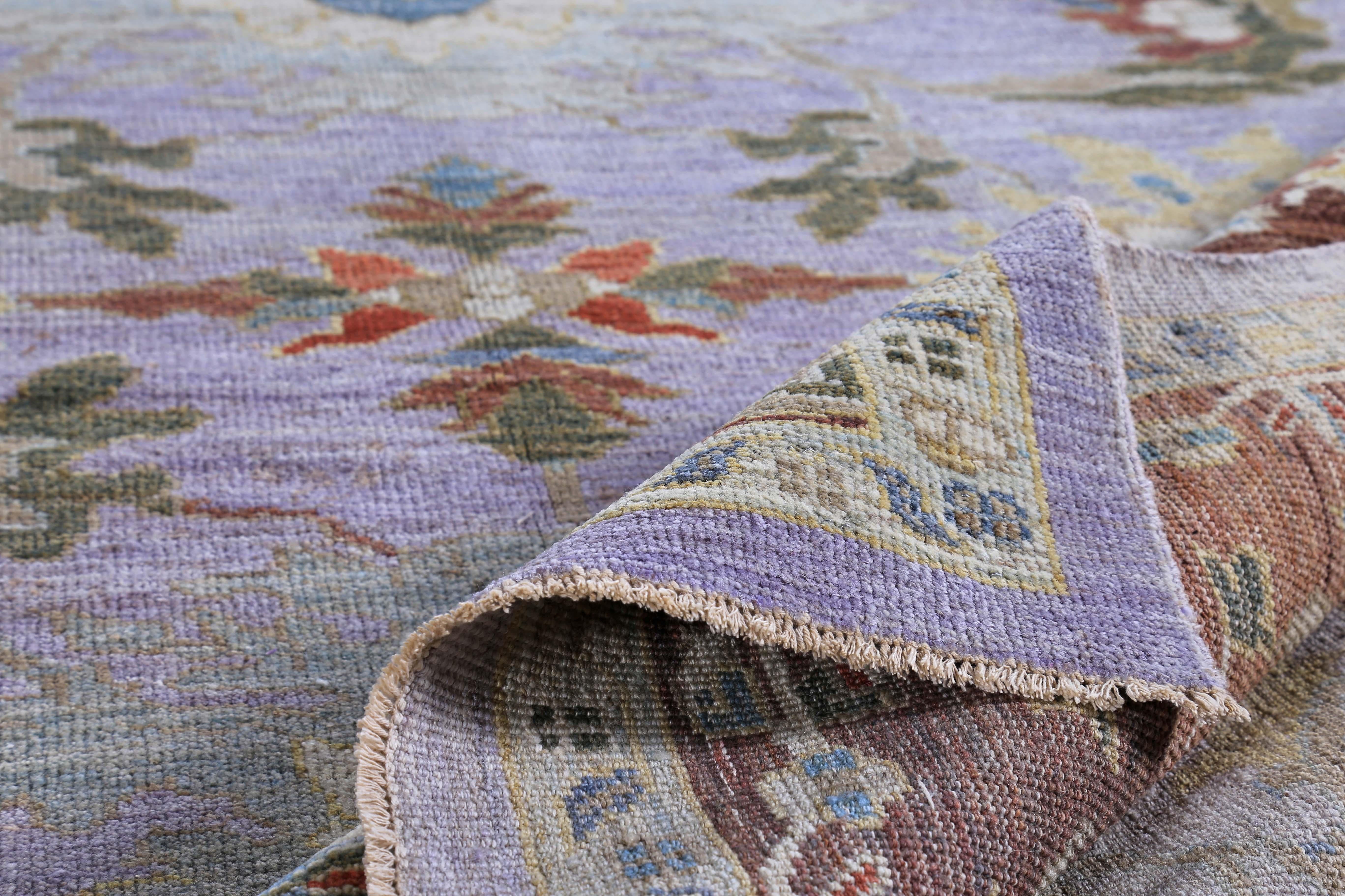 Wool New Turkish Rug Sultanabad Design with Brown, Blue and Purple Botanical Details For Sale