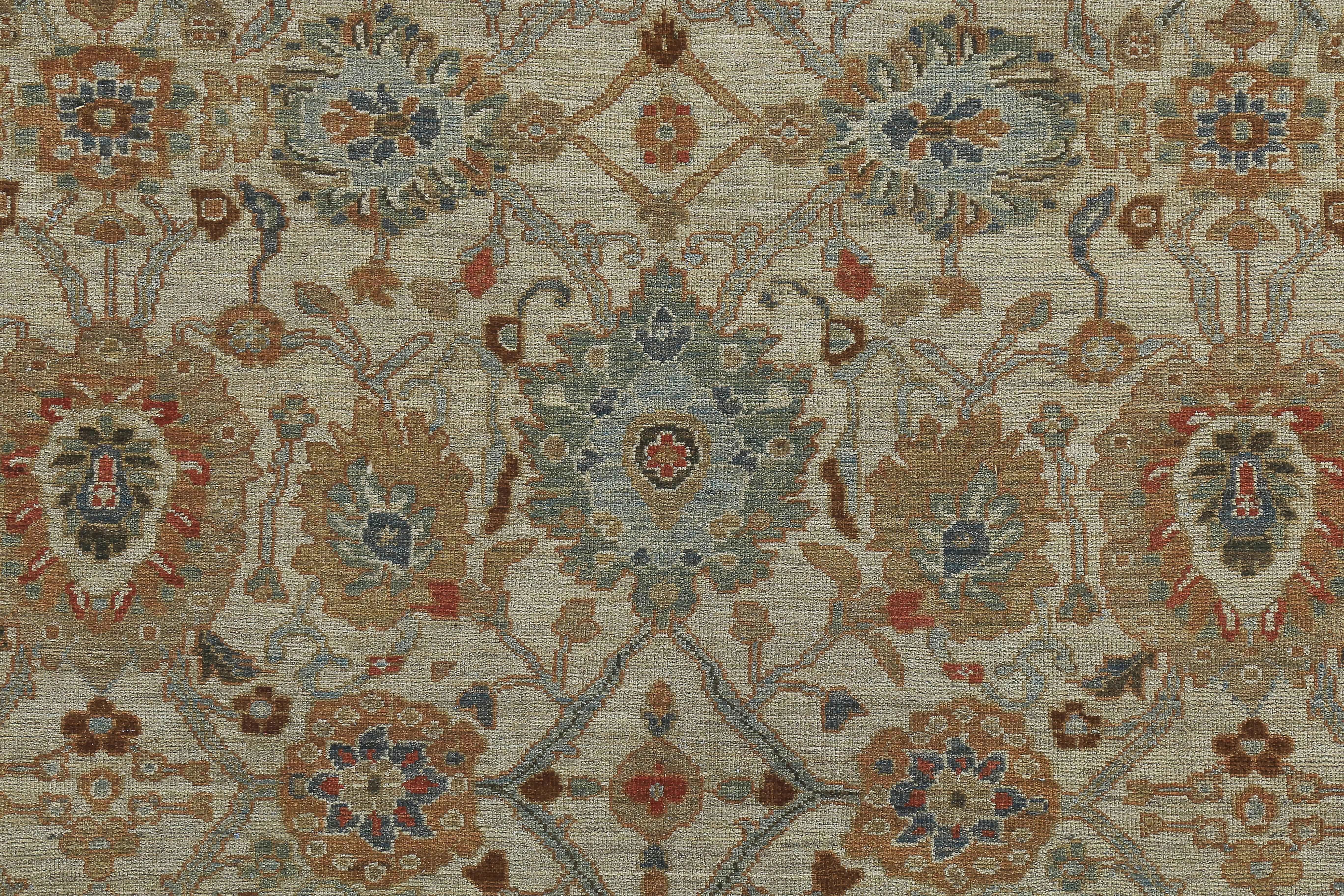 Hand-Woven New Turkish Rug Sultanabad Design with Gray and Brown Botanical Details For Sale