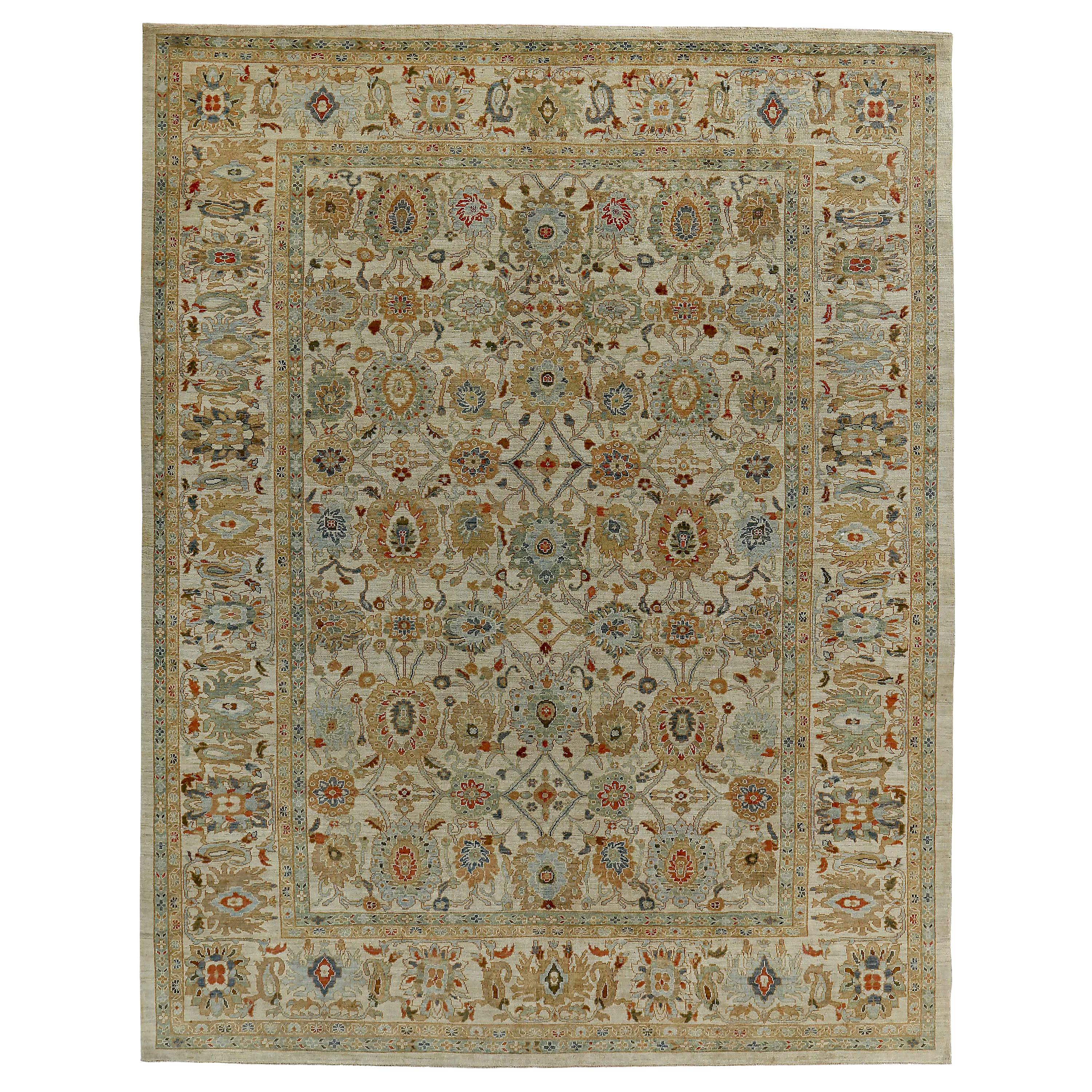 New Turkish Rug Sultanabad Design with Gray and Brown Botanical Details For Sale