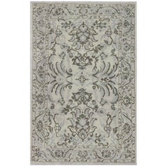 New Turkish Rug Sultanabad Design with Ivory and Gray Botanical Details