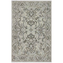 New Turkish Rug Sultanabad Design with Ivory and Gray Botanical Details