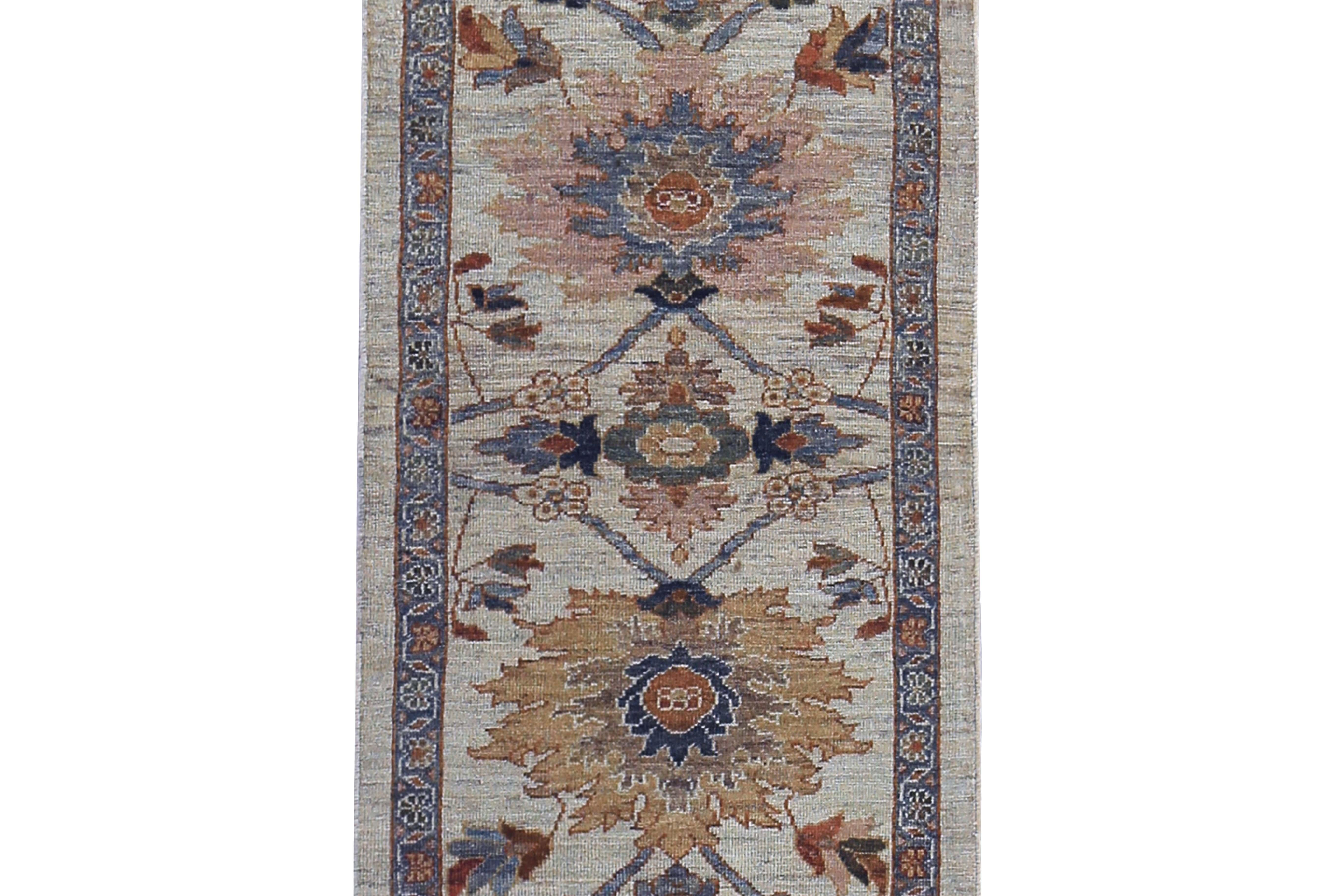 Hand-Woven New Turkish Runner Rug Sultanabad Design with Rust and Beige Botanical Details For Sale