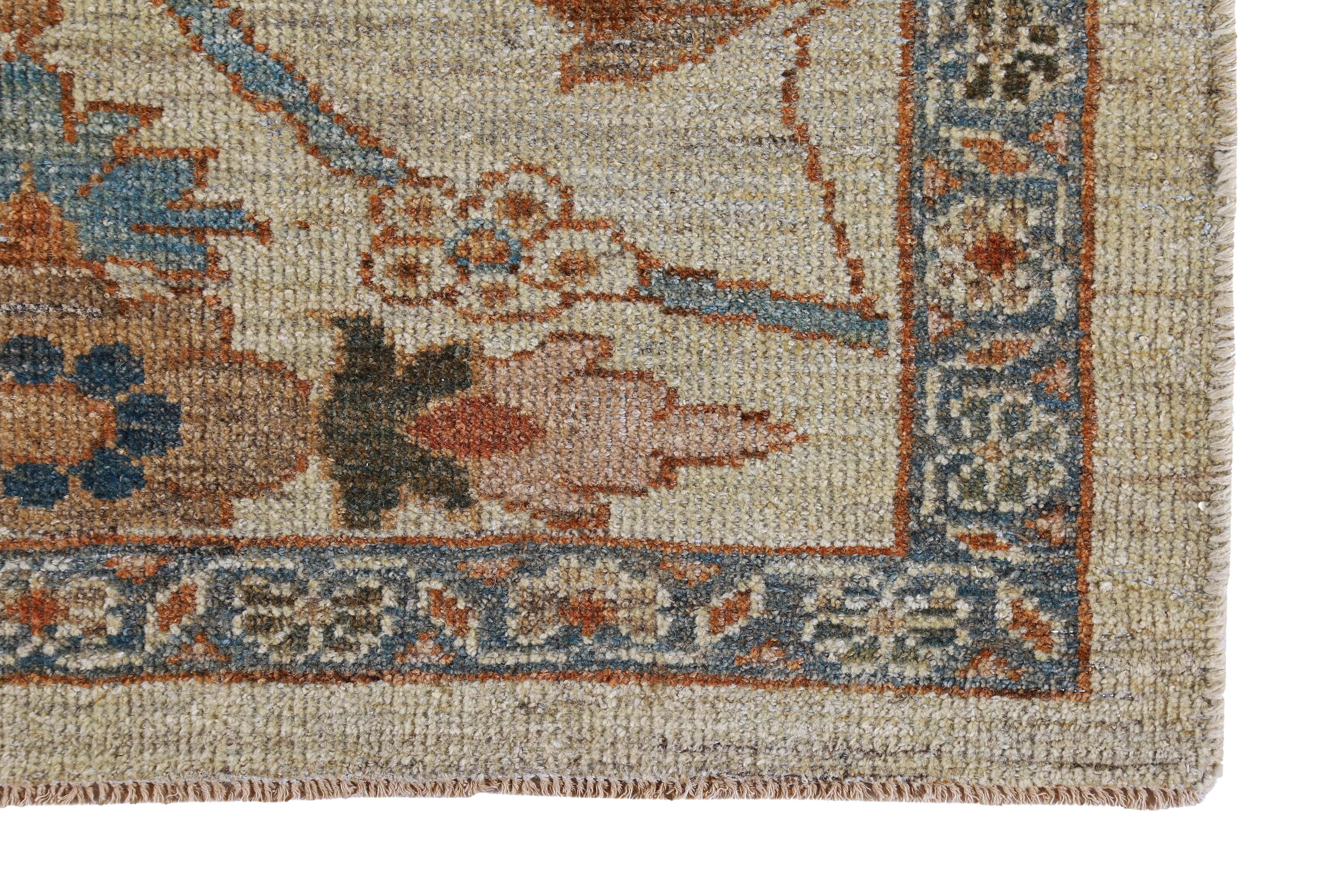 New Turkish Runner Rug Sultanabad Design with Rust and Beige Botanical Details In New Condition For Sale In Dallas, TX