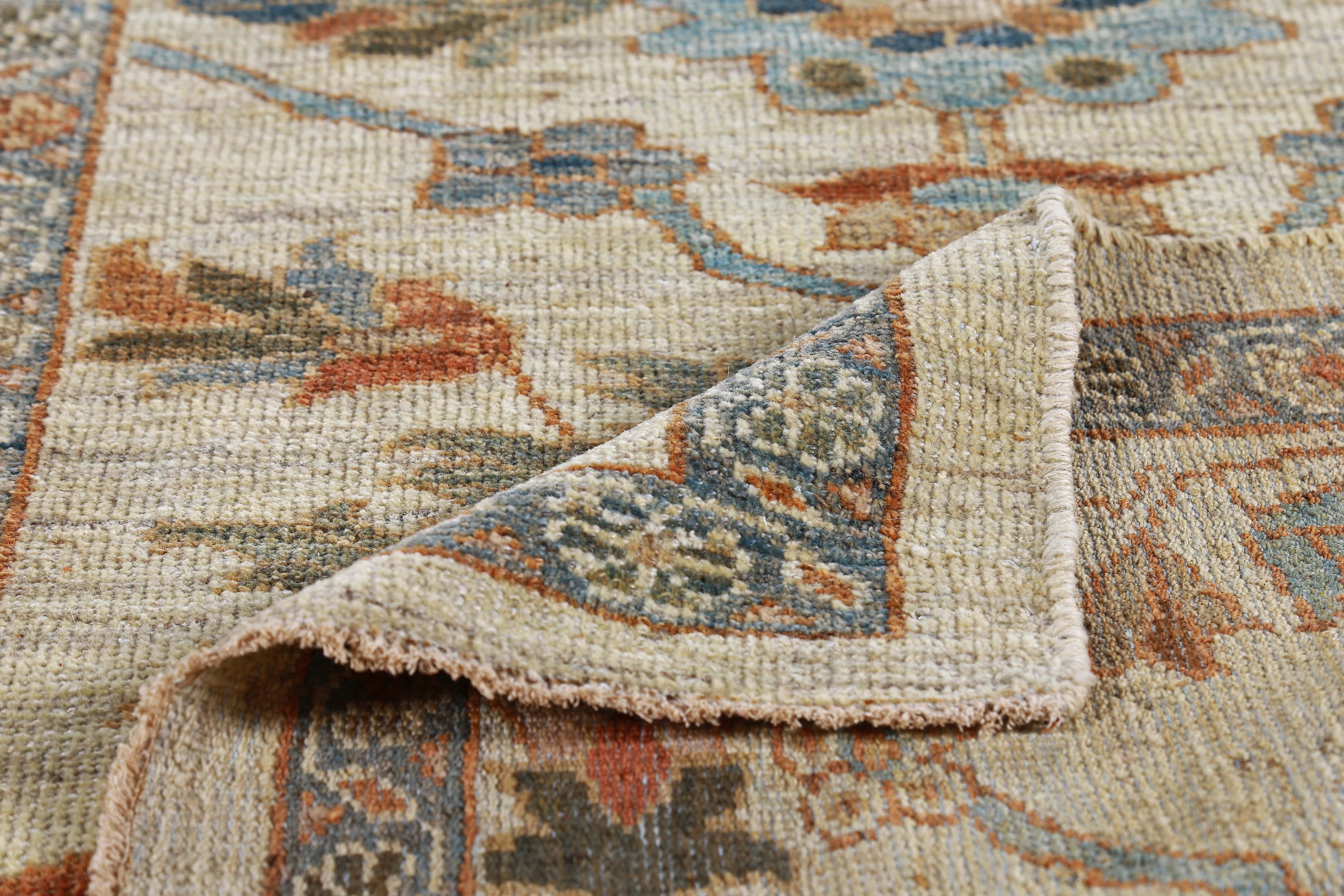 Contemporary New Turkish Runner Rug Sultanabad Design with Rust and Beige Botanical Details For Sale