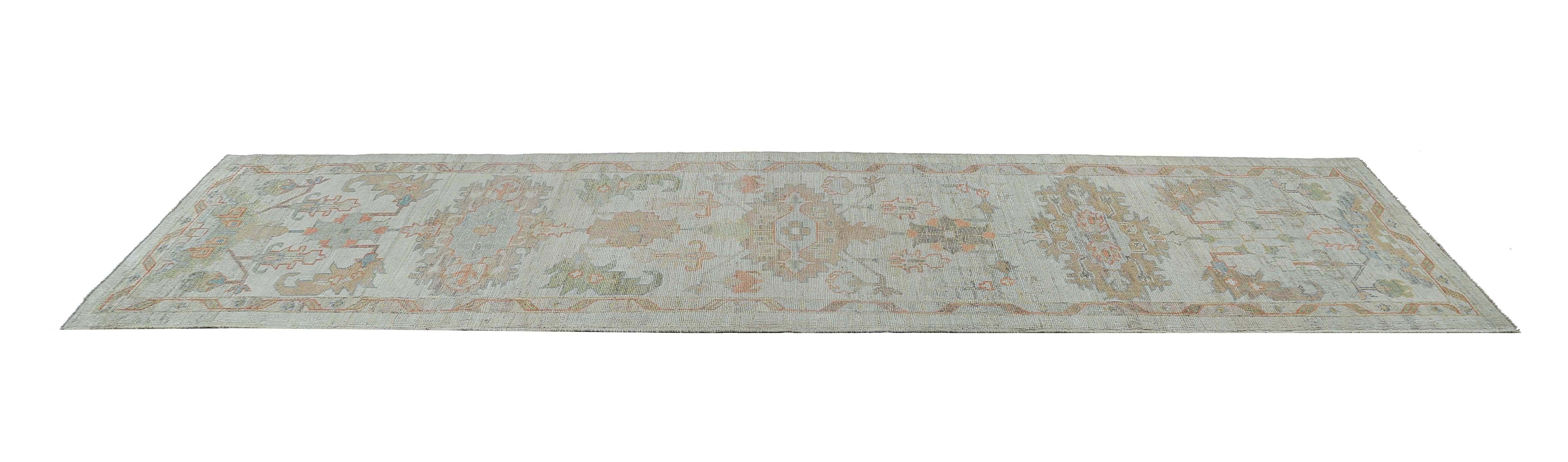 Afghano Tappeto Afghanistan Oushak Runner Circa 1990 - Lana Avorio Design - 95446 in vendita