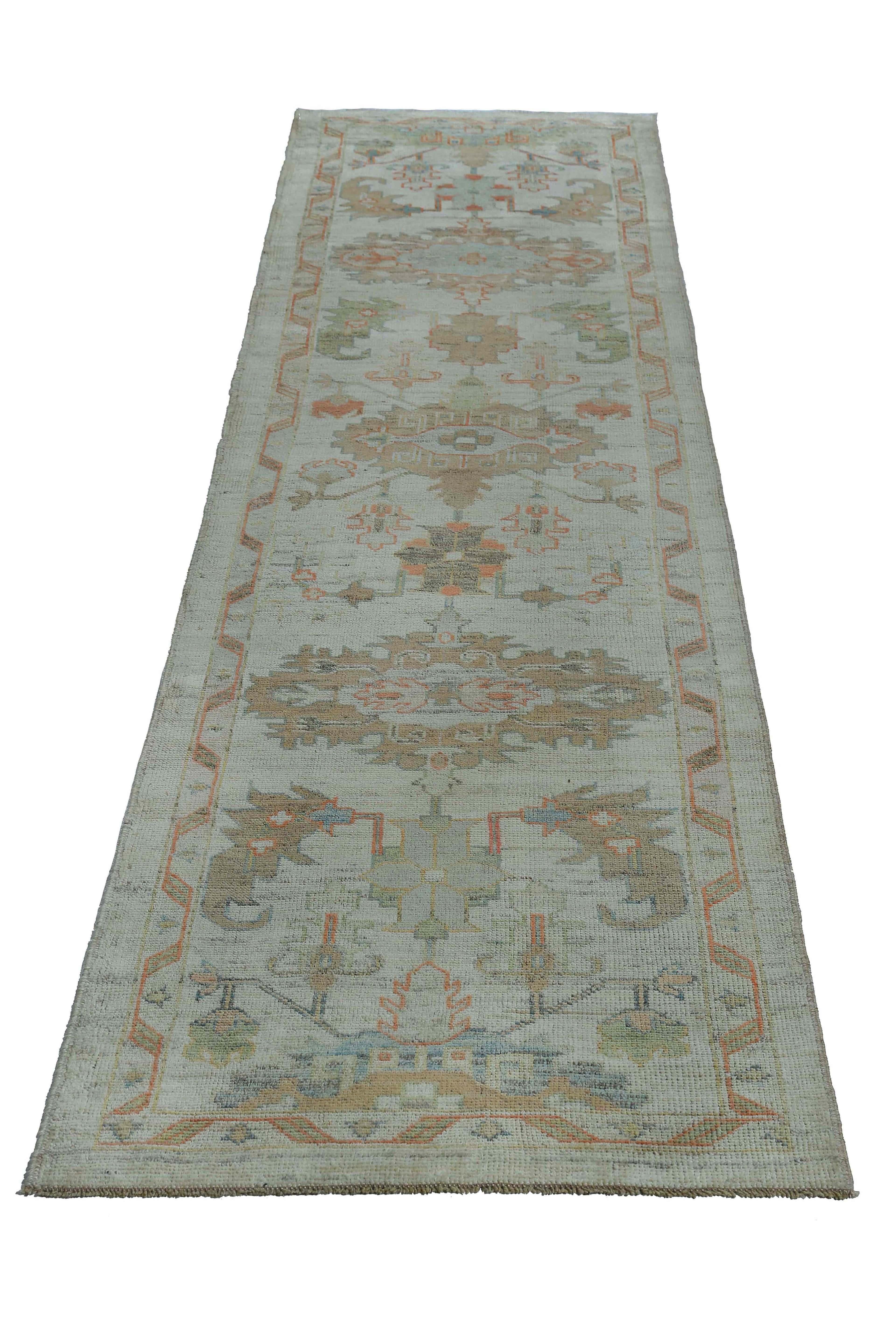 Contemporary New Turkish Runner with Orange Florals For Sale