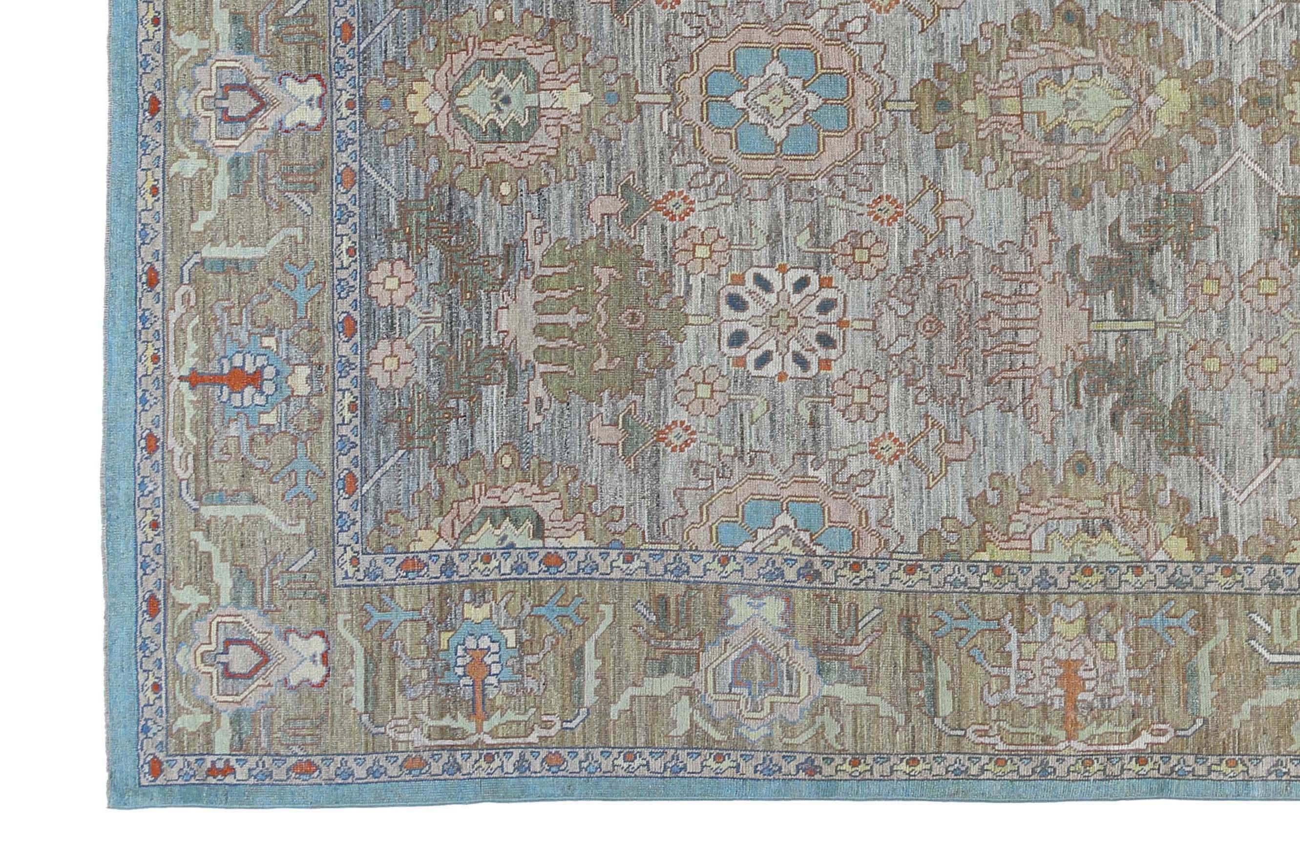 Tappeto Afghanistan Oushak Over Size Circa 1990 - Disegno in lana blu - 95533 in vendita 5