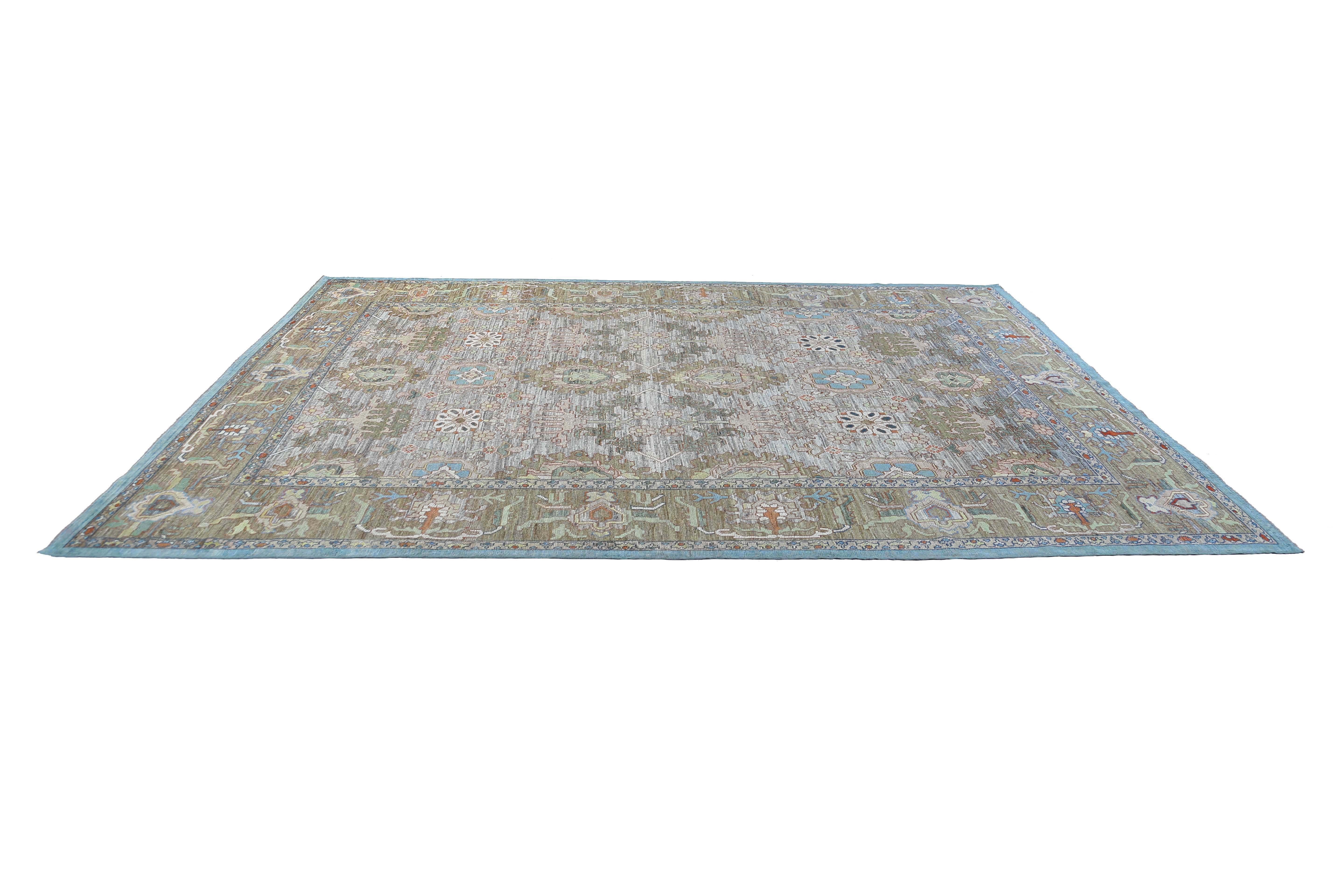 Tappeto Afghanistan Oushak Over Size Circa 1990 - Disegno in lana blu - 95533 In condizioni ottime in vendita a Dallas, TX
