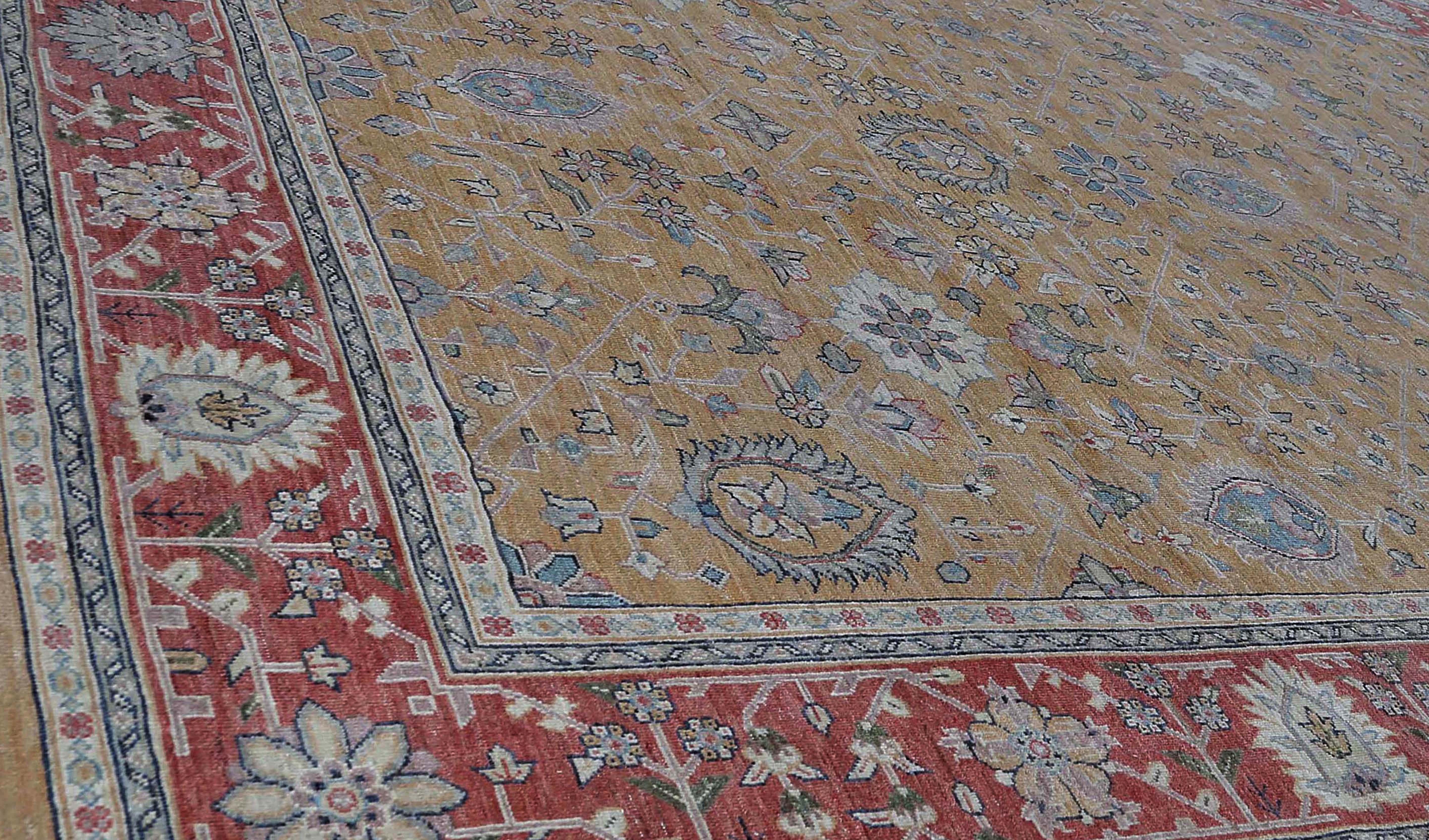 Hand-Woven New Turkish Sultanabad with Red Border For Sale