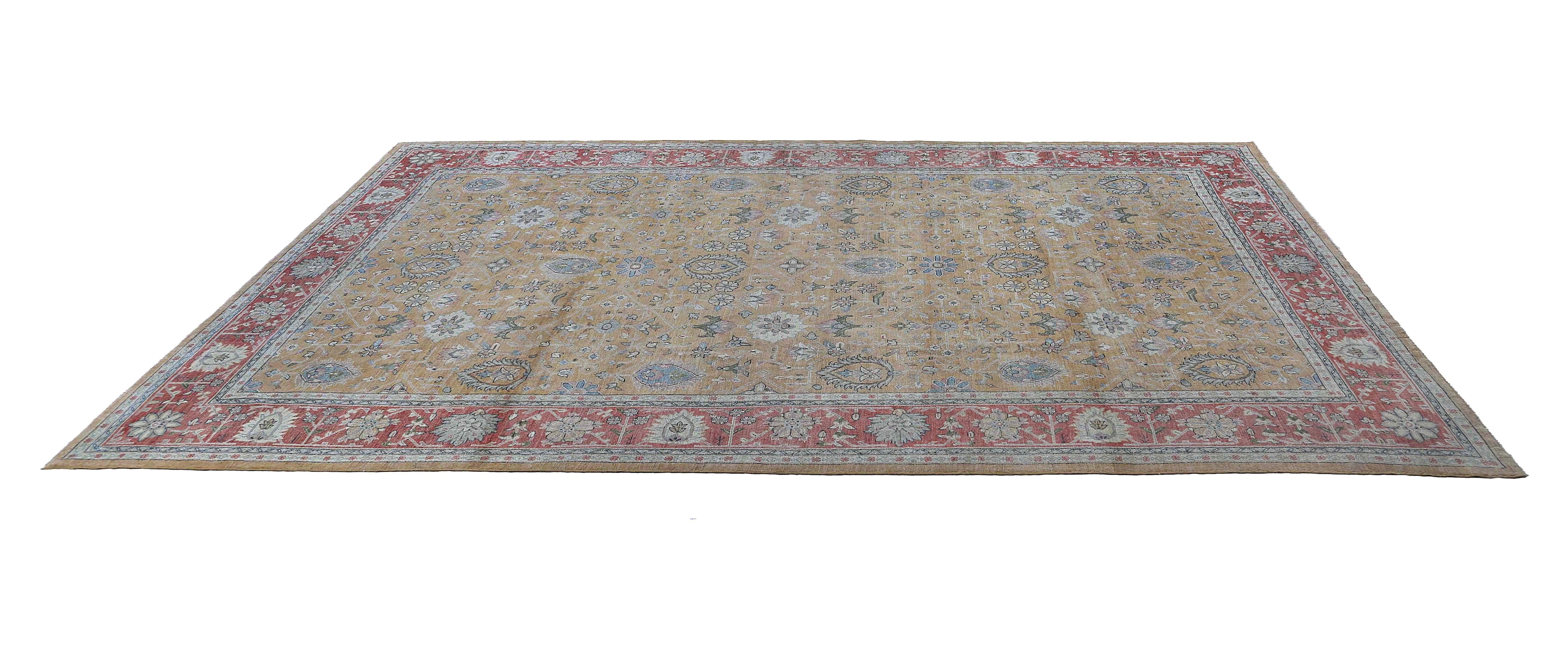 Afghanistan Sultanabad Over Size Teppich Circa 1990 - Wolle Orange Rot Design - 95452 (Afghanisch) im Angebot