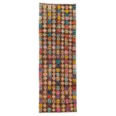 New Turkish Tulu with Vibrant Geometric Motifs on Chocolate Brown Ground