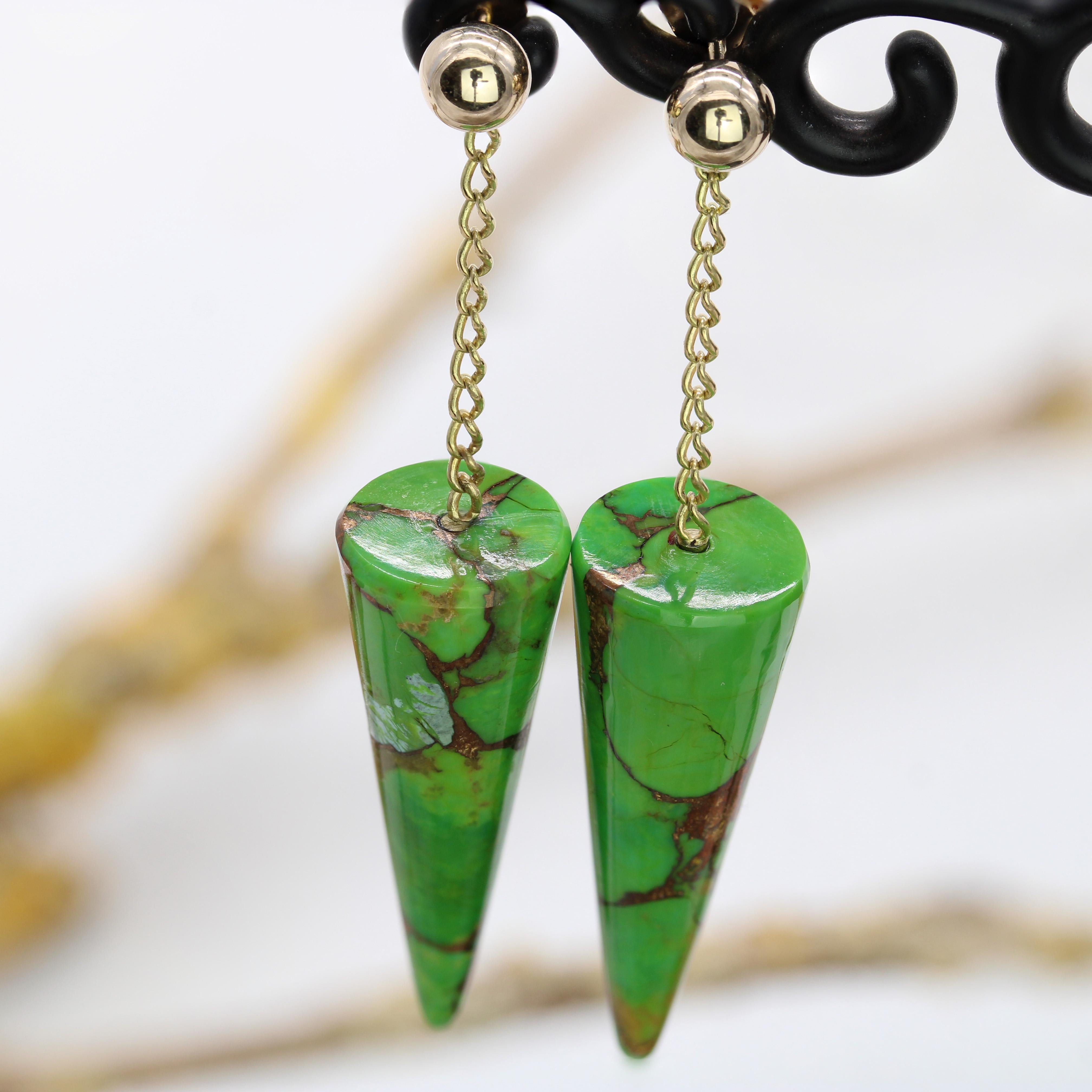 Nuovi orecchini pendenti in turchese del Turkmenistan in oro giallo 18 carati in vendita 6