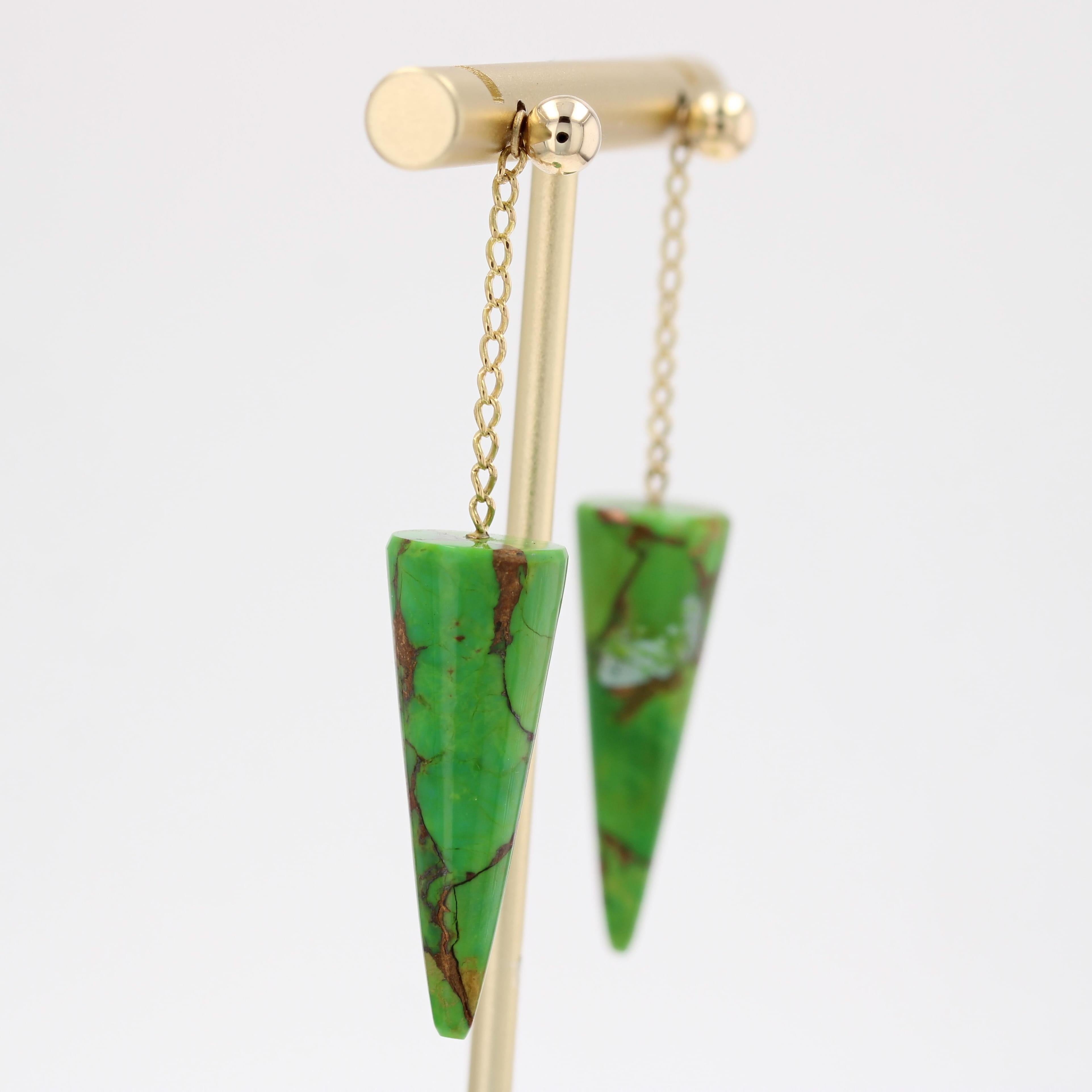 Nuovi orecchini pendenti in turchese del Turkmenistan in oro giallo 18 carati in vendita 2