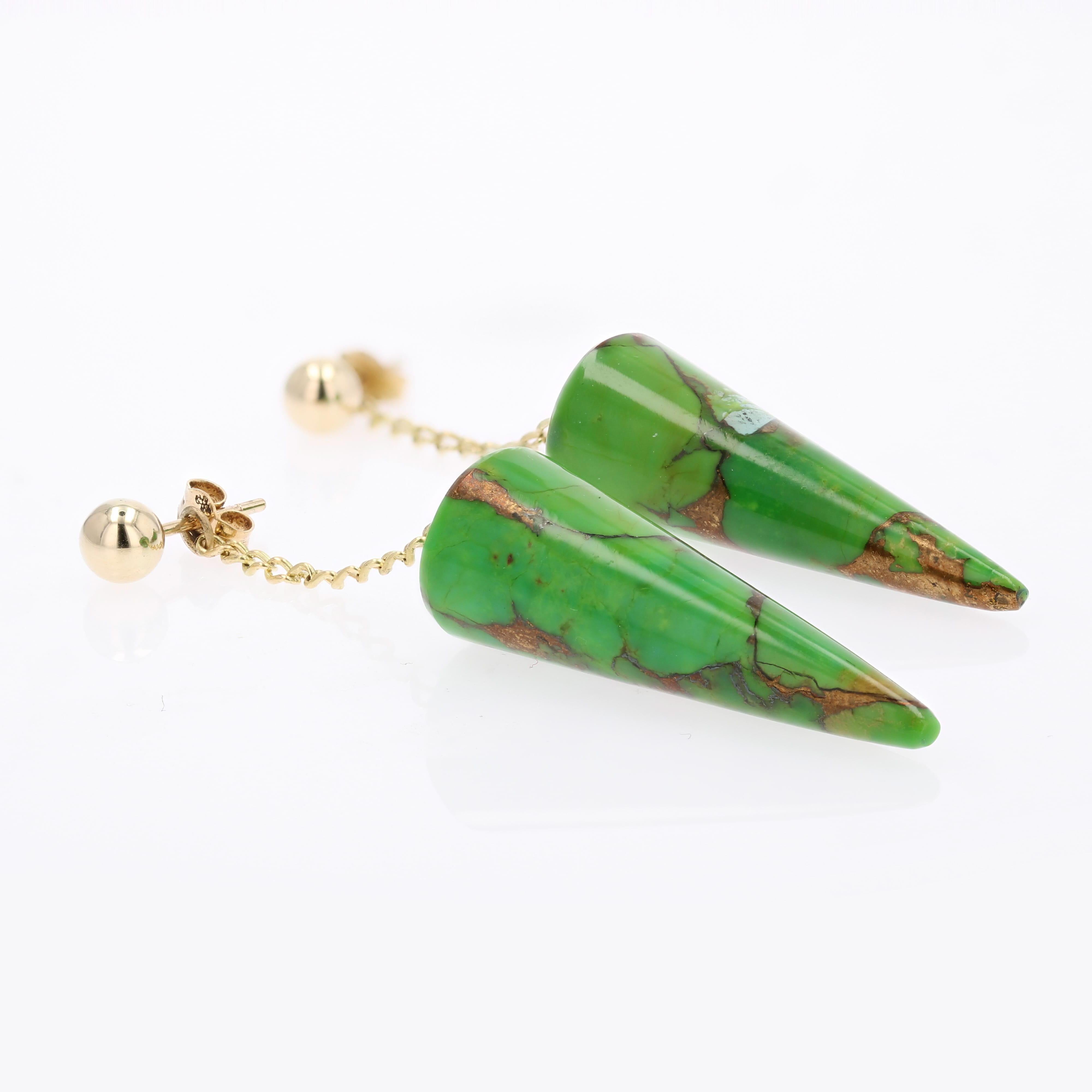 Nuovi orecchini pendenti in turchese del Turkmenistan in oro giallo 18 carati in vendita 3