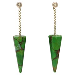 New Turkmenistan Turquoise 18 Karat Yellow Gold Dangle Earrings