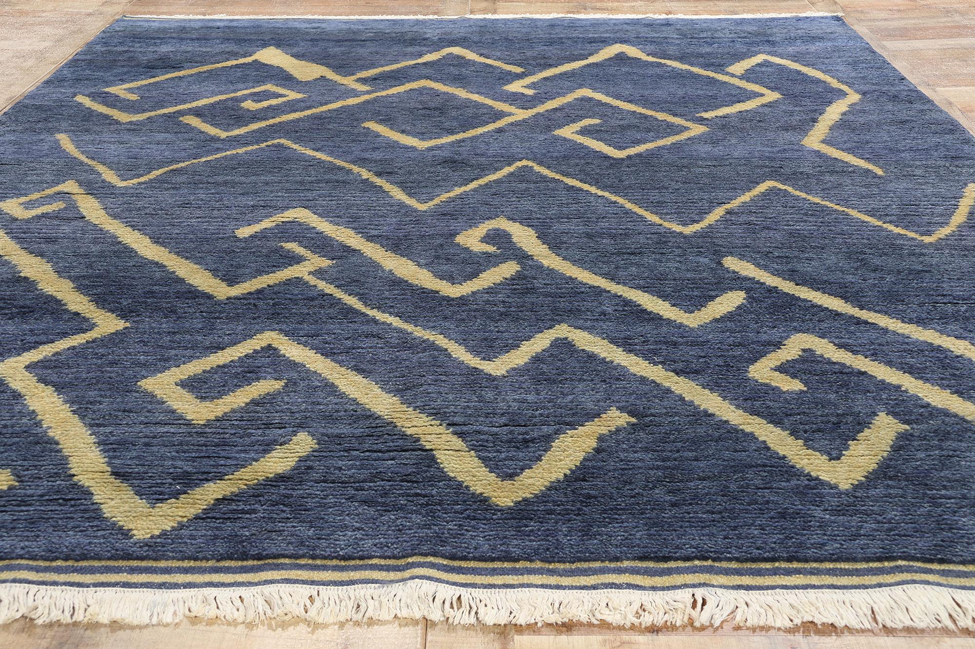 Wool New Twilight Azure Cascade Modern Moroccan Rug, 08'01 x 10'00 For Sale