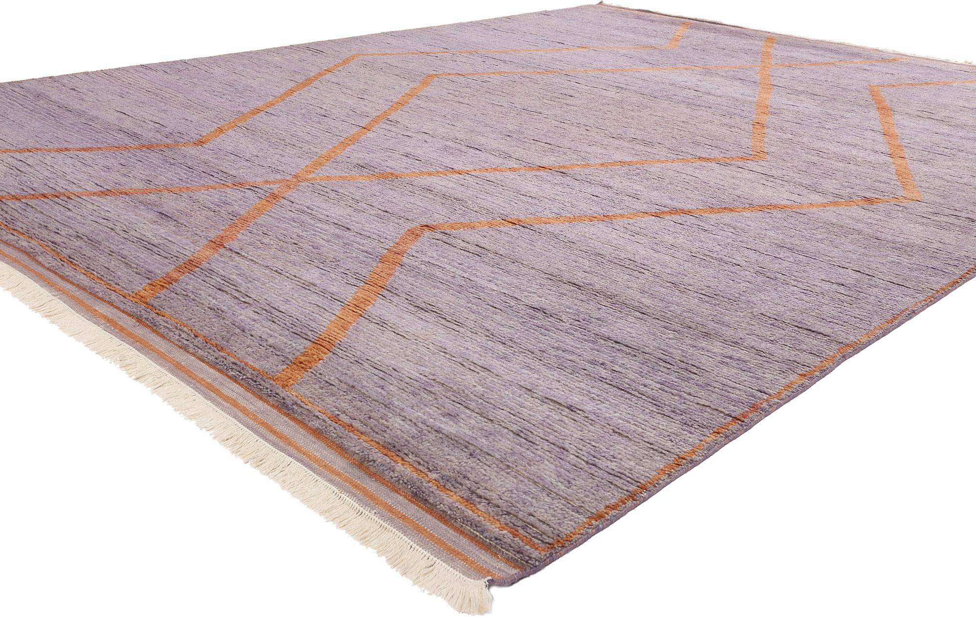 31267 Tappeto marocchino moderno viola New Twilight Horizon, 09'02 x 12'02. Questo tappeto marocchino Twilight Horizon Modern Purple, in lana annodata a mano, è uno straordinario mix di eleganza contemporanea e artigianato tradizionale, progettato