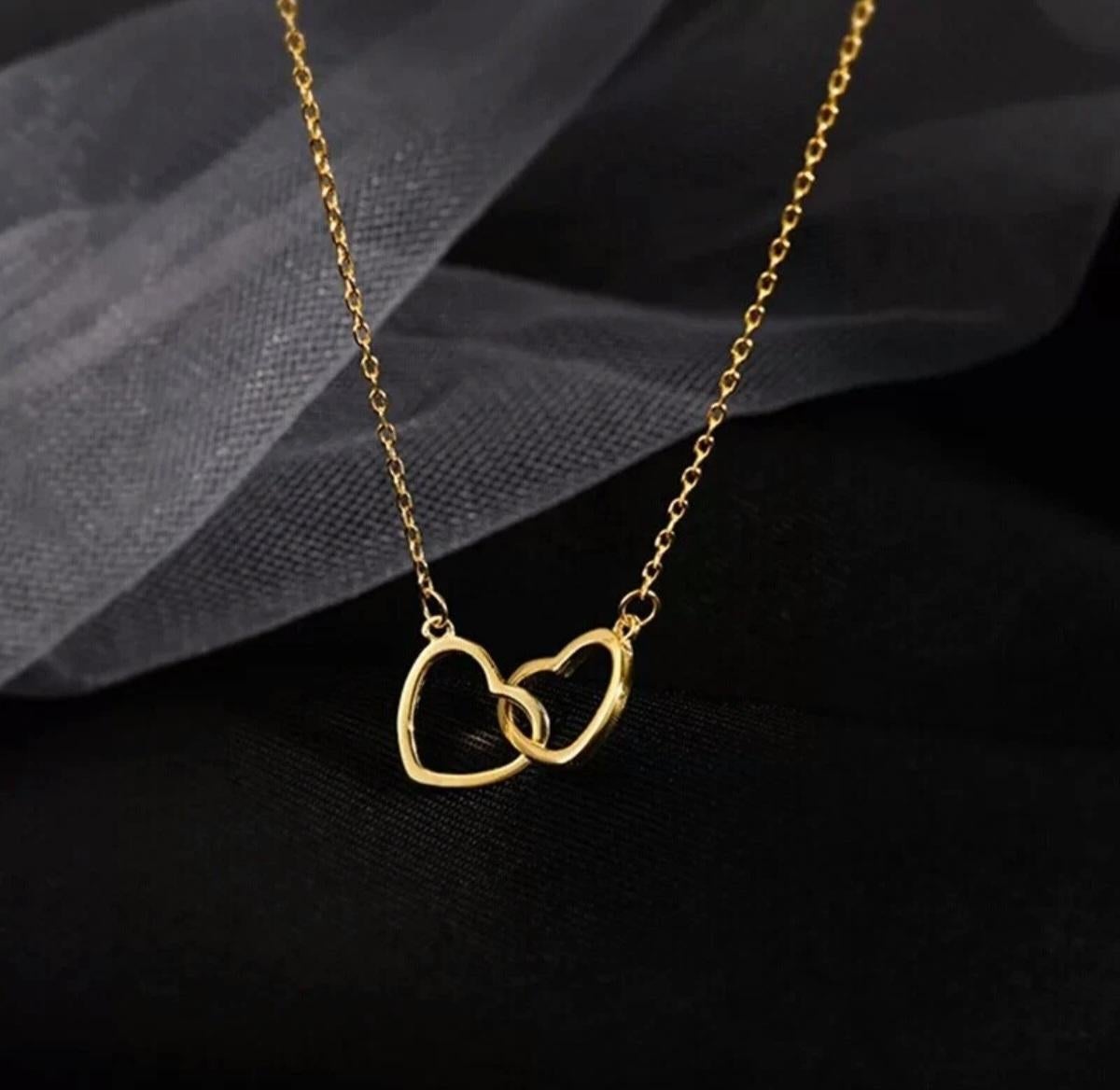 Art Déco New Two Heart Shaped Necklace Collana femminile dalla forma squisita Choker Moda Gioielli Regalo in vendita