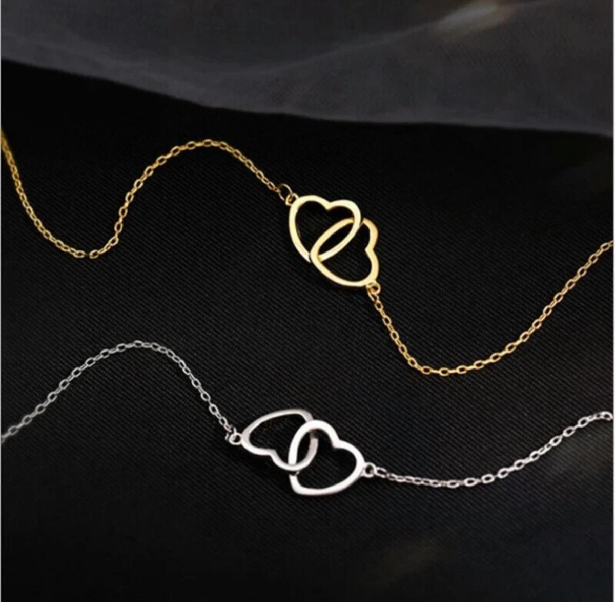 New Two Heart Shaped Necklace Collana femminile dalla forma squisita Choker Moda Gioielli Regalo in vendita 2