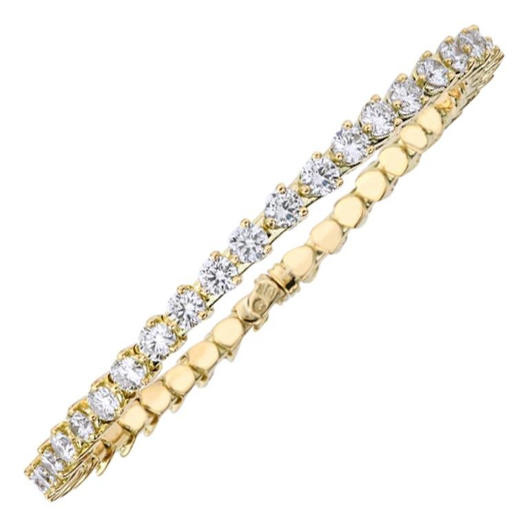 New Type of Spring Bangle Diamond Tennis 18 Karat Yellow Gold Bracelet For Sale