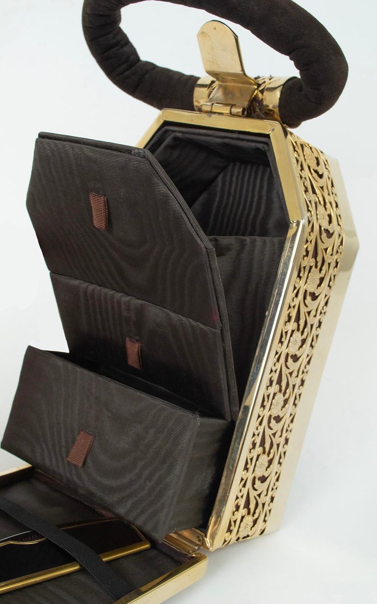 New Tyrolean Brown Suede Mini Steamer Trunk 24Karat Gold Plate