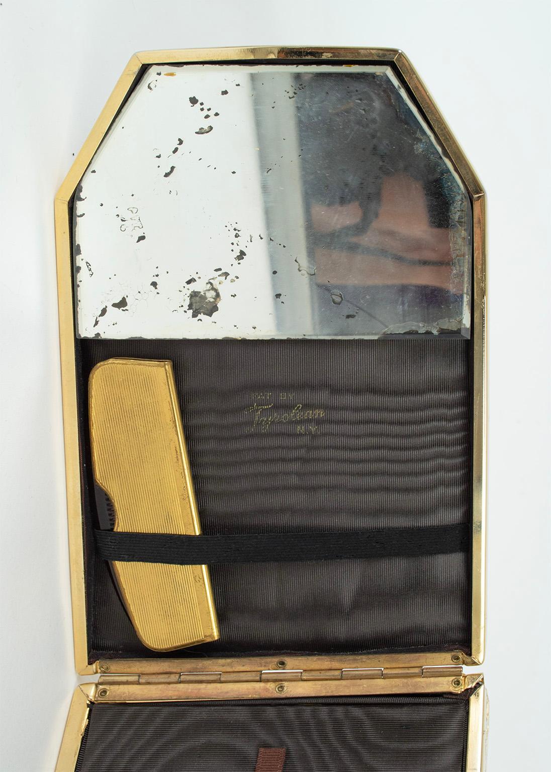 Neu Tyrolean Braune Mini-Dampfertruhe aus Wildleder 24-Karat vergoldet Filigran, 1940er Jahre im Angebot 8