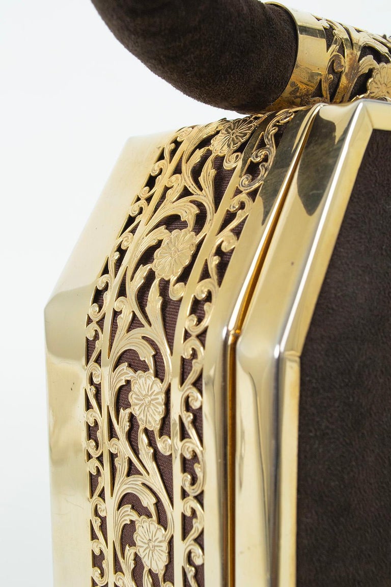 New Tyrolean Brown Suede Mini Steamer Trunk 24Karat Gold Plate