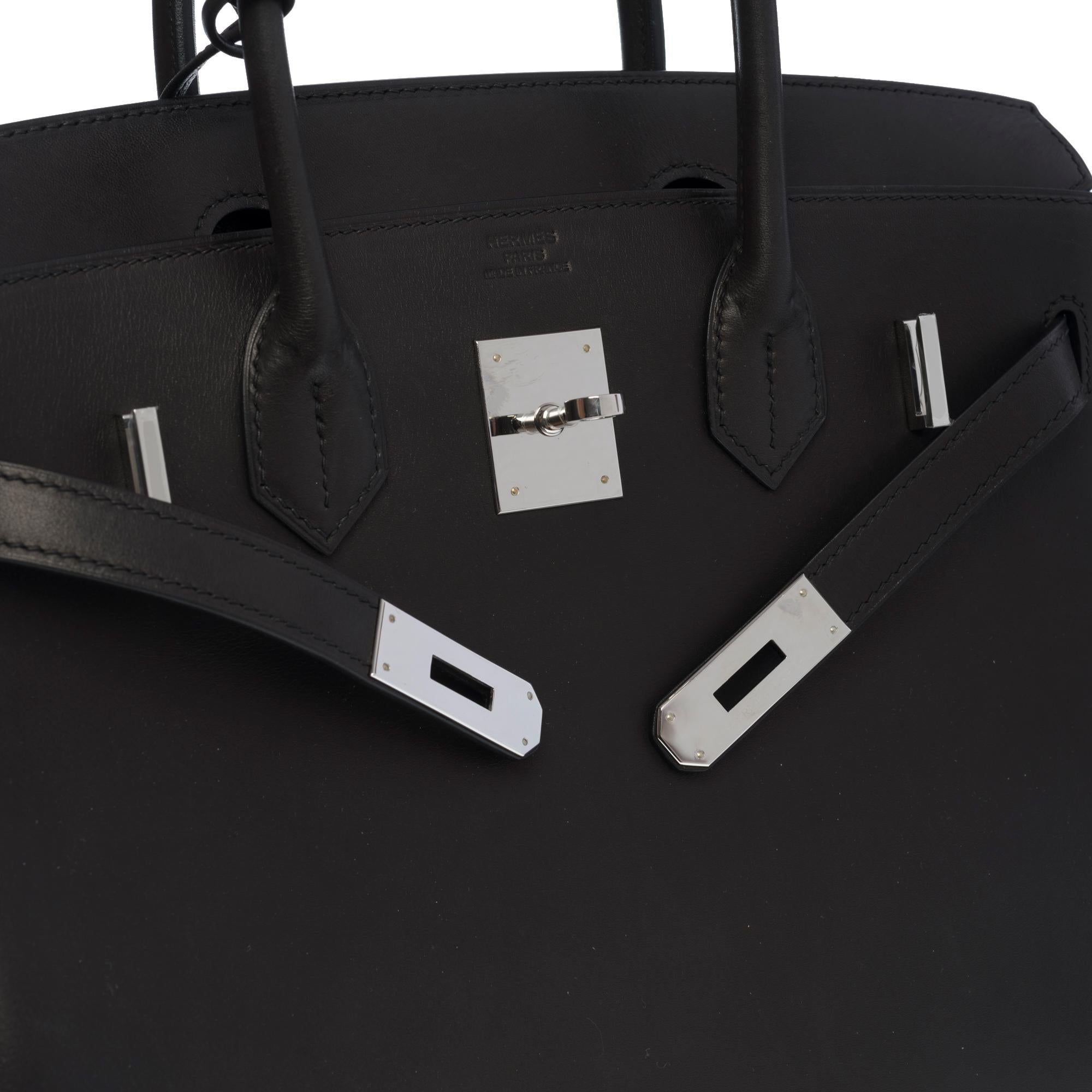 Orange NEW - ULTRA RARE- Hermès Birkin 30 handbag in Black Barenia leather , SHW