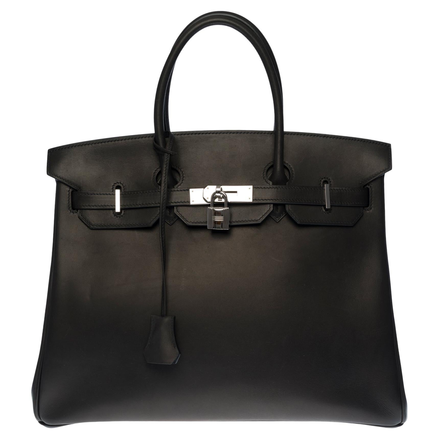 NEW - ULTRA RARE- Hermès Birkin 35 handbag in Black Barenia leather , SHW