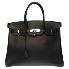 NEW - ULTRA RARE- Hermès Birkin 35 handbag in Black Barenia leather , SHW